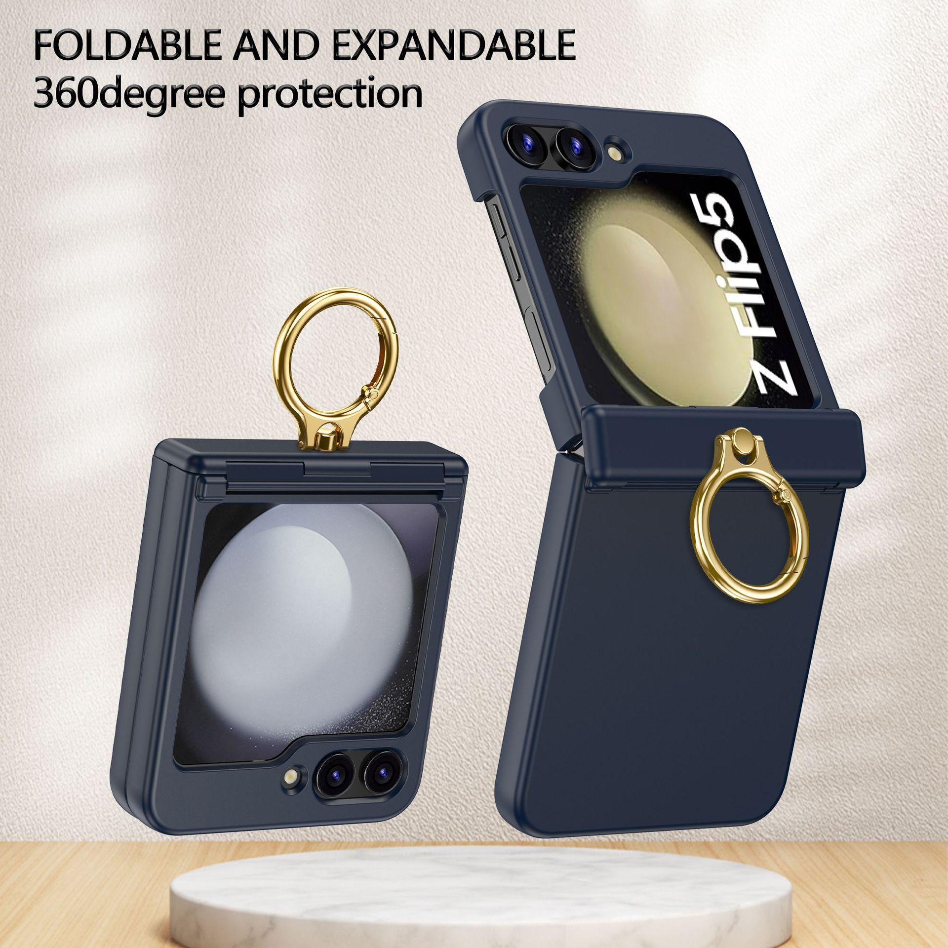 Compatible with Samsung Z Flip 7/6/5 phone cases, 4/3 hinge ring holder, foldable screen drop protection case