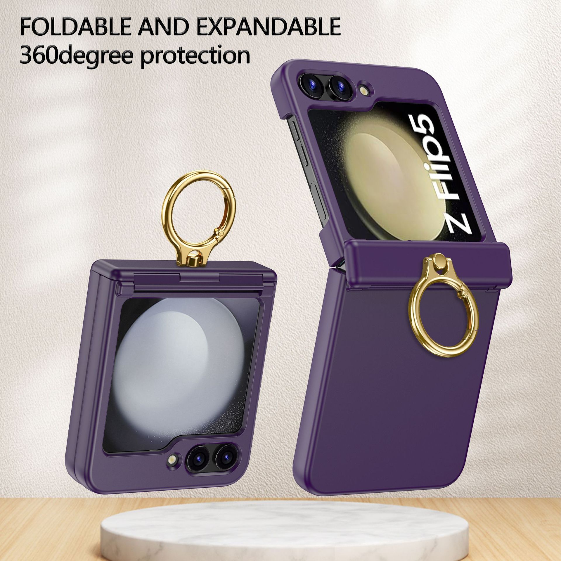 Compatible with Samsung Z Flip 7/6/5 phone cases, 4/3 hinge ring holder, foldable screen drop protection case