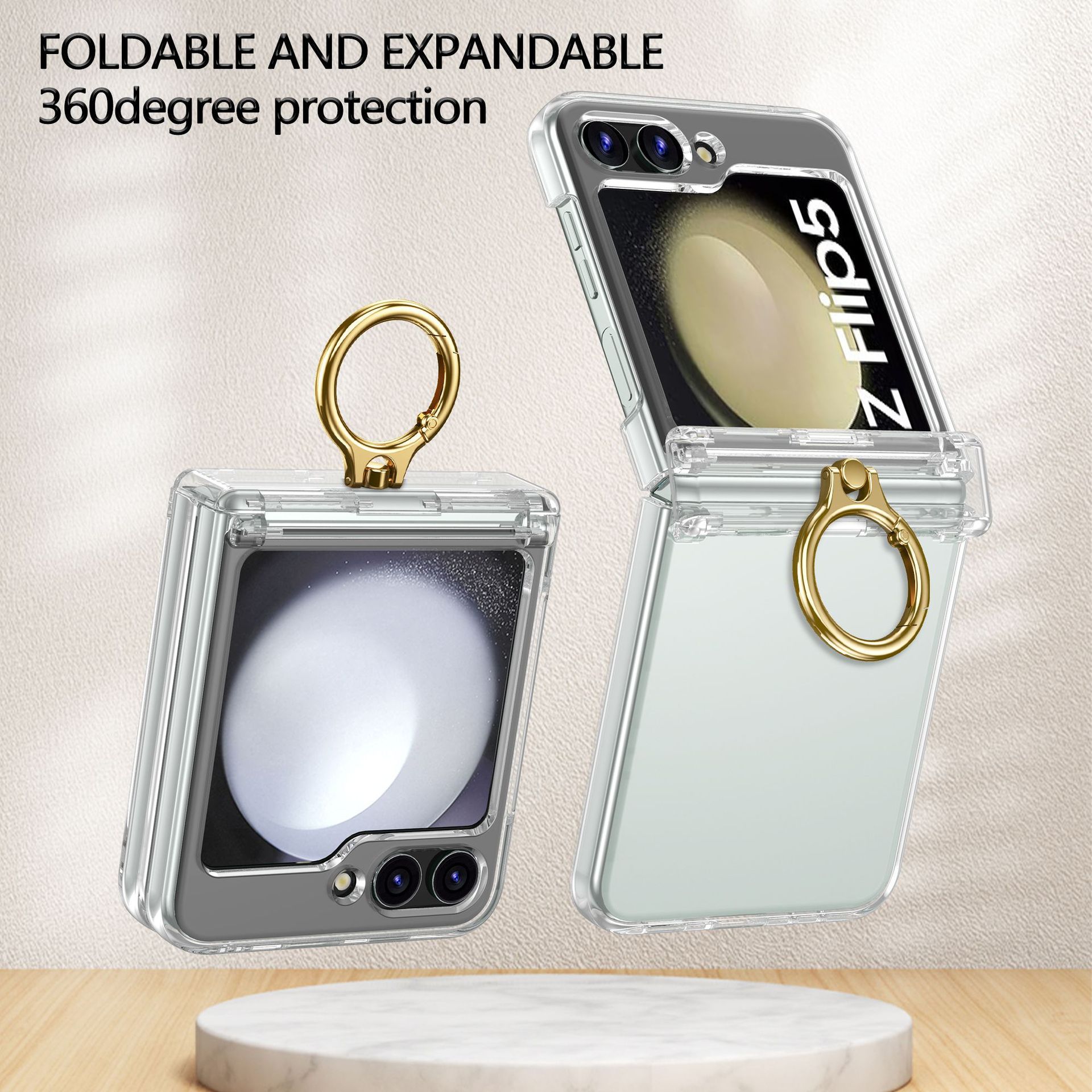 Compatible with Samsung Z Flip 7/6/5 phone cases, 4/3 hinge ring holder, foldable screen drop protection case