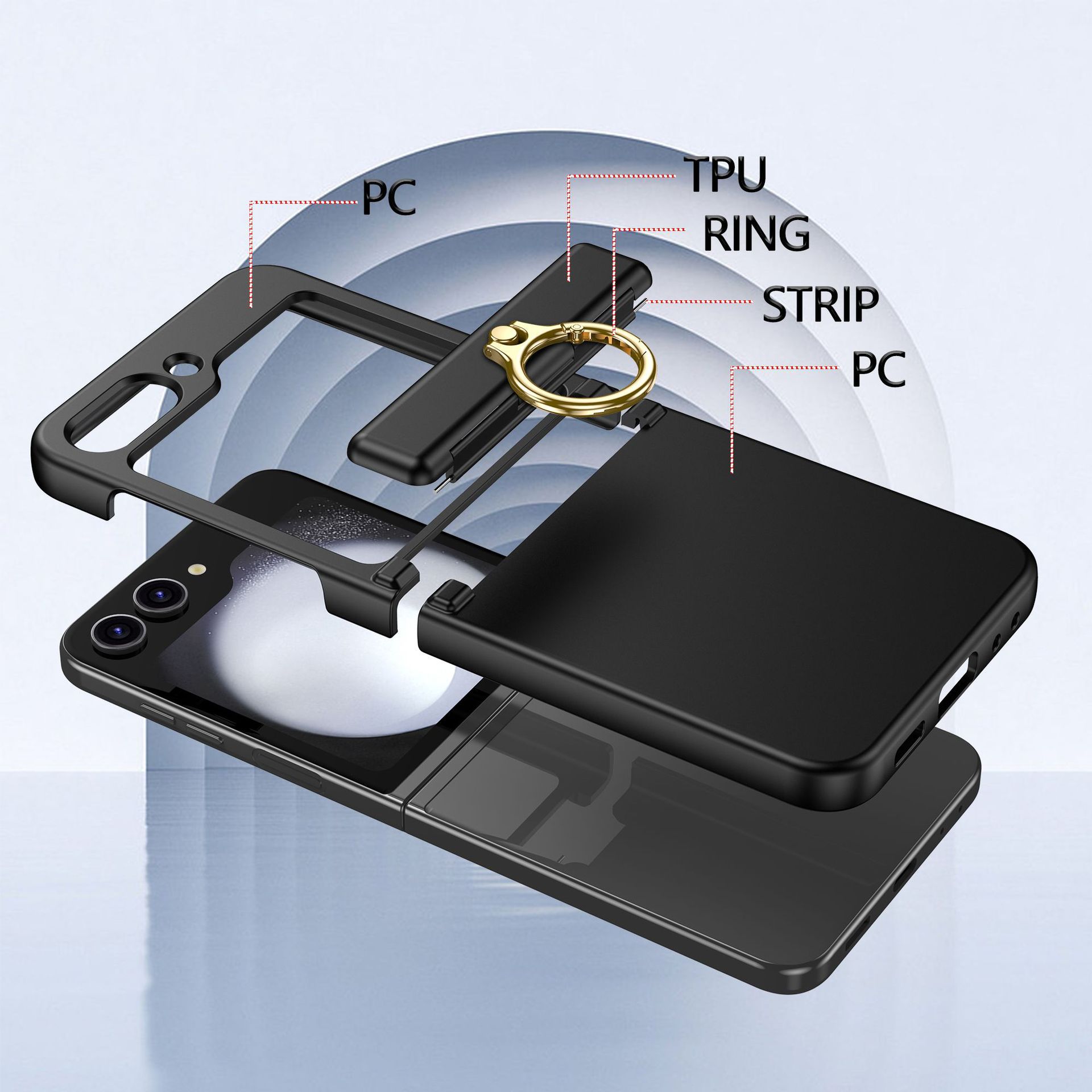 Compatible with Samsung Z Flip 7/6/5 phone cases, 4/3 hinge ring holder, foldable screen drop protection case