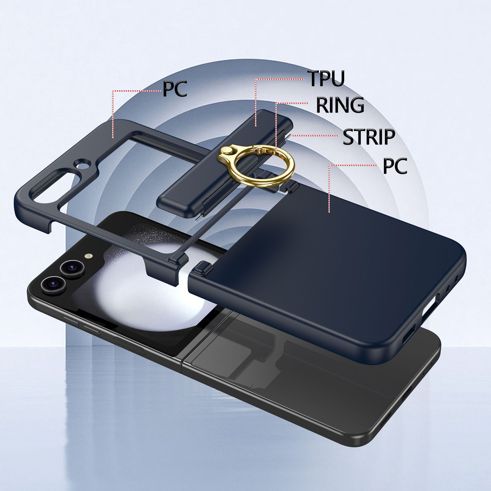 Compatible with Samsung Z Flip 7/6/5 phone cases, 4/3 hinge ring holder, foldable screen drop protection case