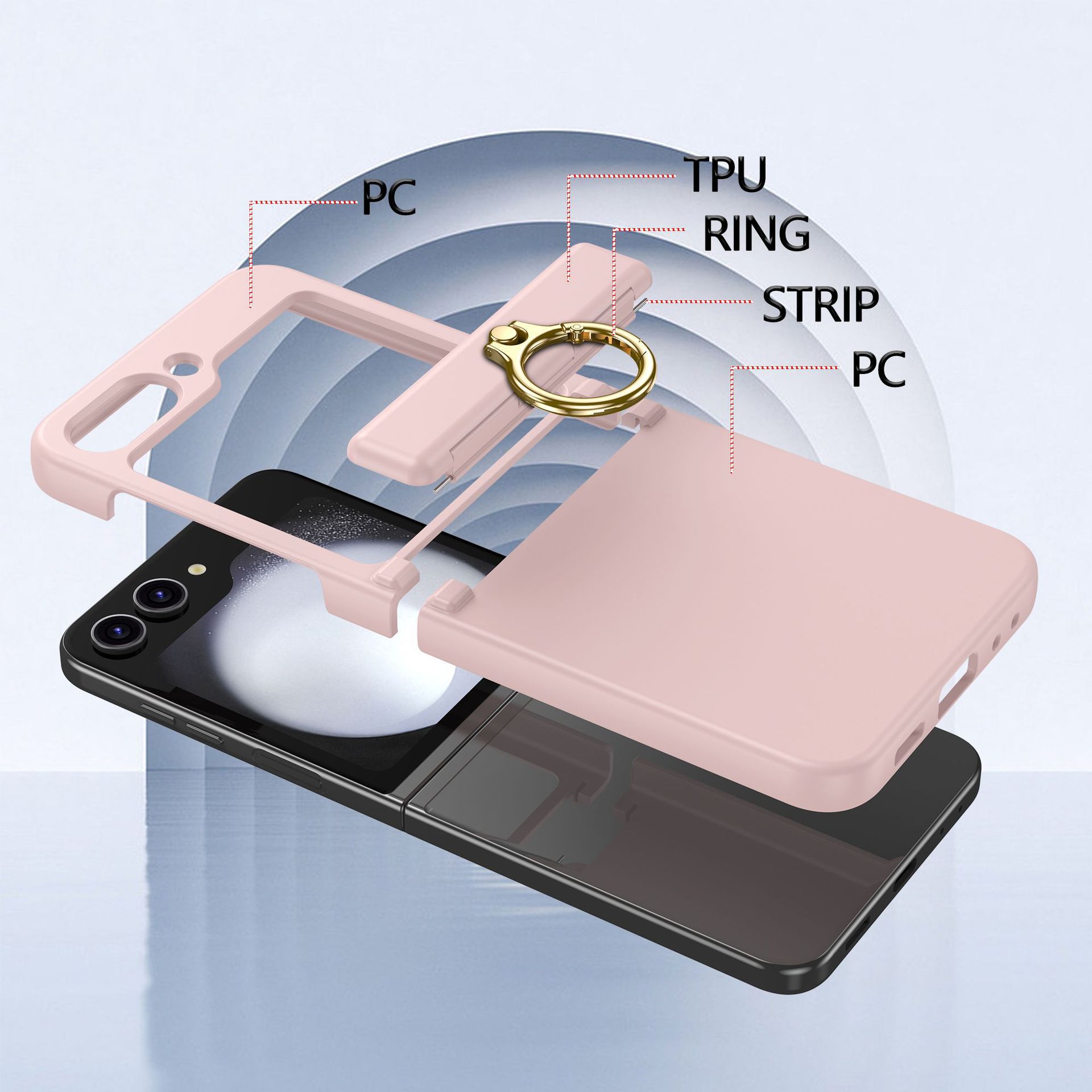 Compatible with Samsung Z Flip 7/6/5 phone cases, 4/3 hinge ring holder, foldable screen drop protection case