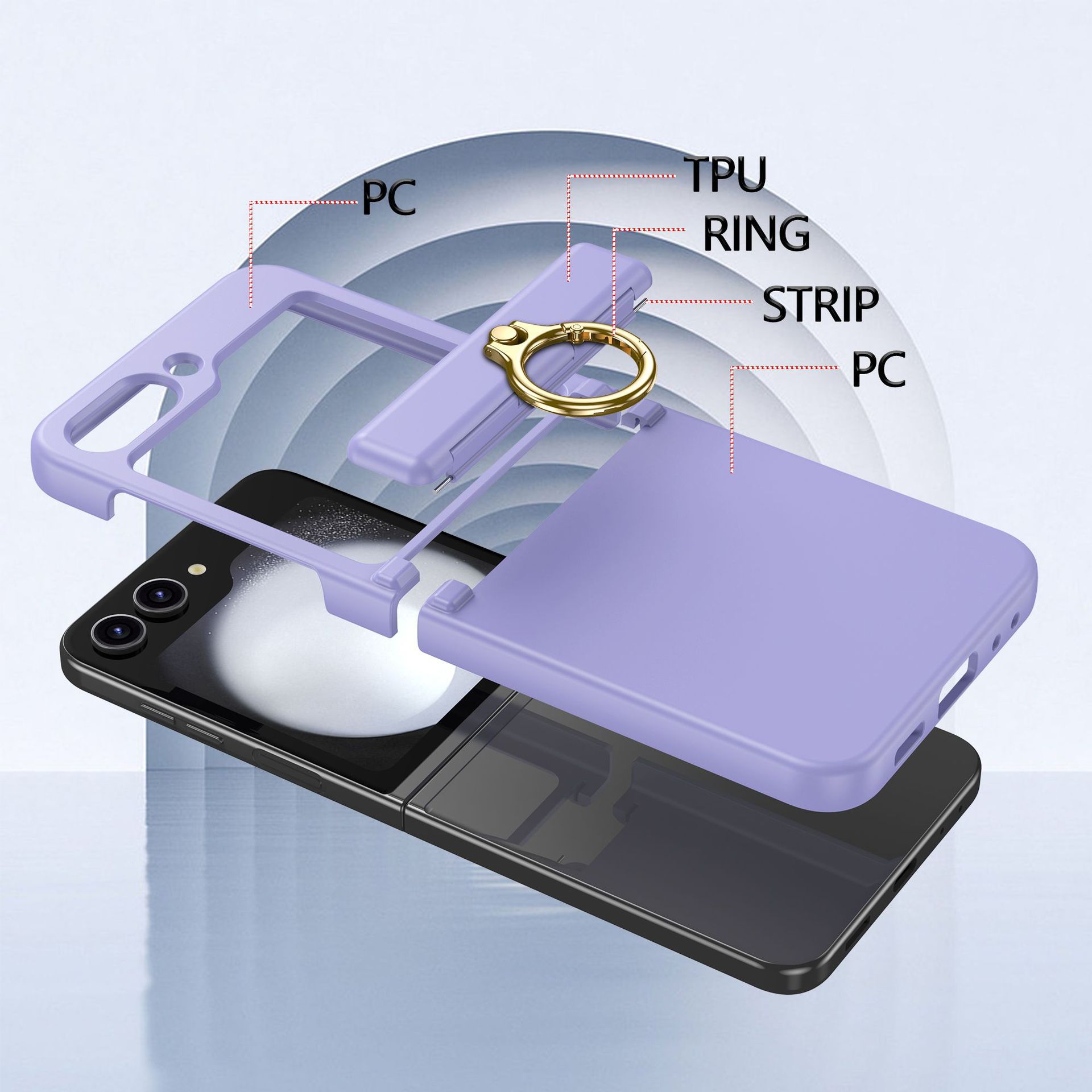 Compatible with Samsung Z Flip 7/6/5 phone cases, 4/3 hinge ring holder, foldable screen drop protection case