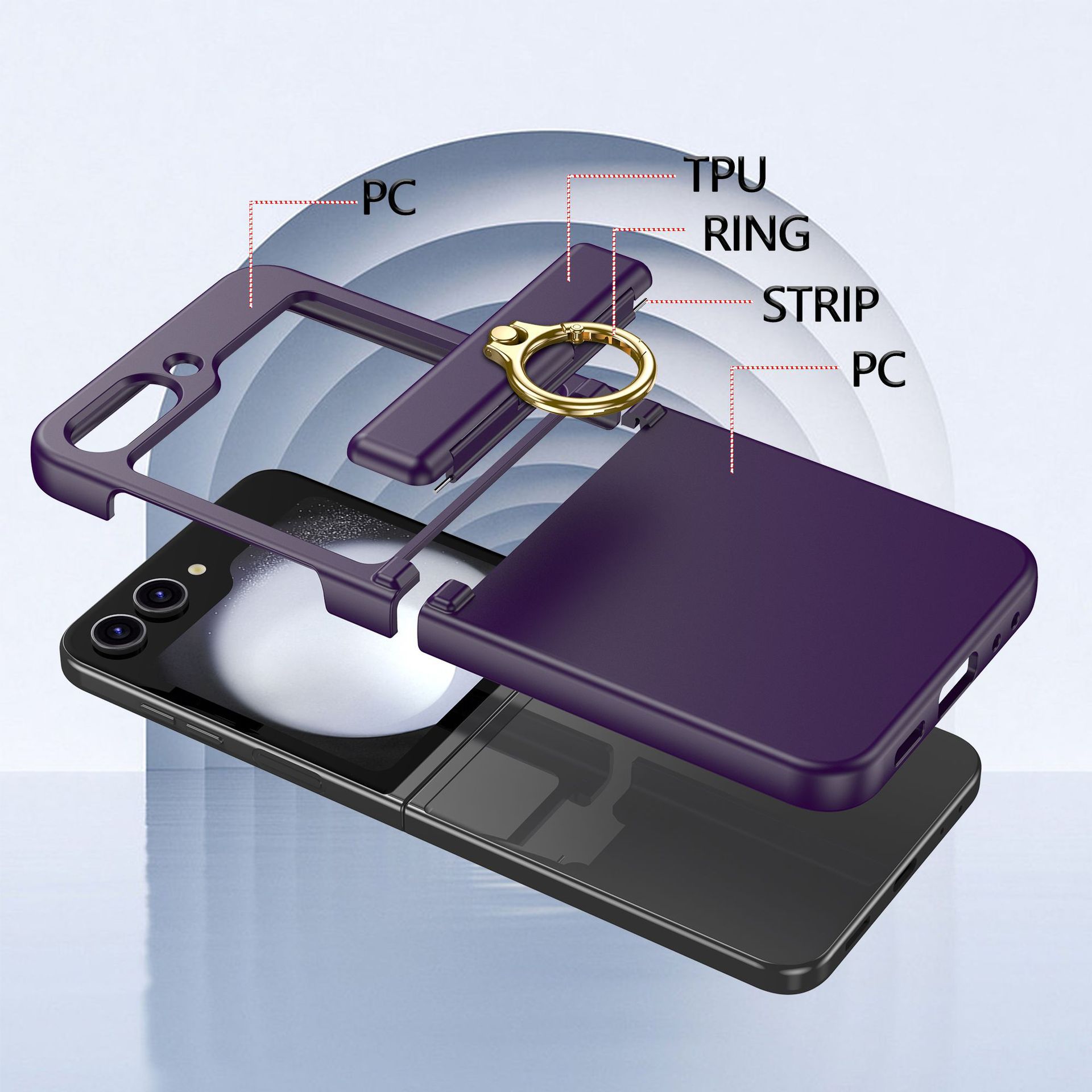 Compatible with Samsung Z Flip 7/6/5 phone cases, 4/3 hinge ring holder, foldable screen drop protection case