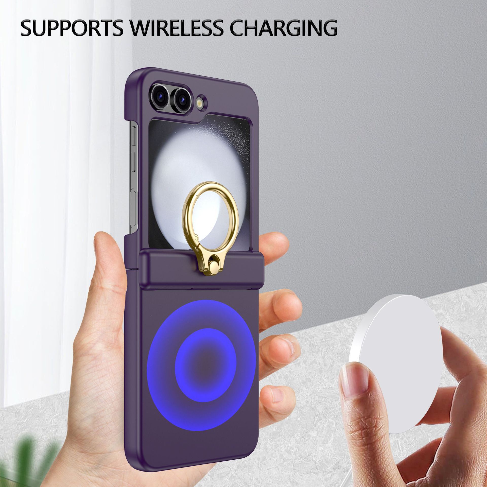 Compatible with Samsung Z Flip 7/6/5 phone cases, 4/3 hinge ring holder, foldable screen drop protection case