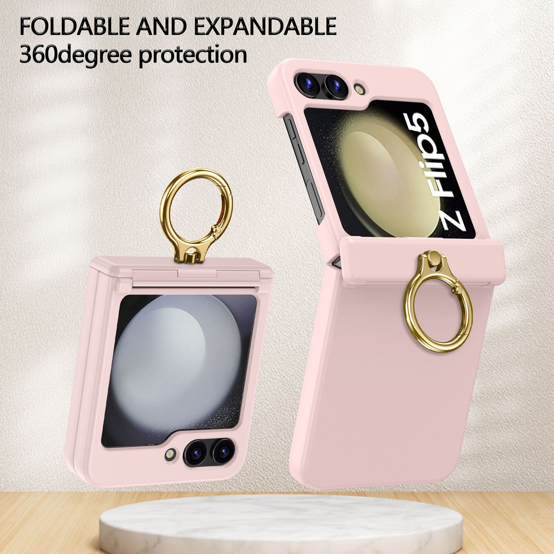 Compatible with Samsung Z Flip 7/6/5 phone cases, 4/3 hinge ring holder, foldable screen drop protection case