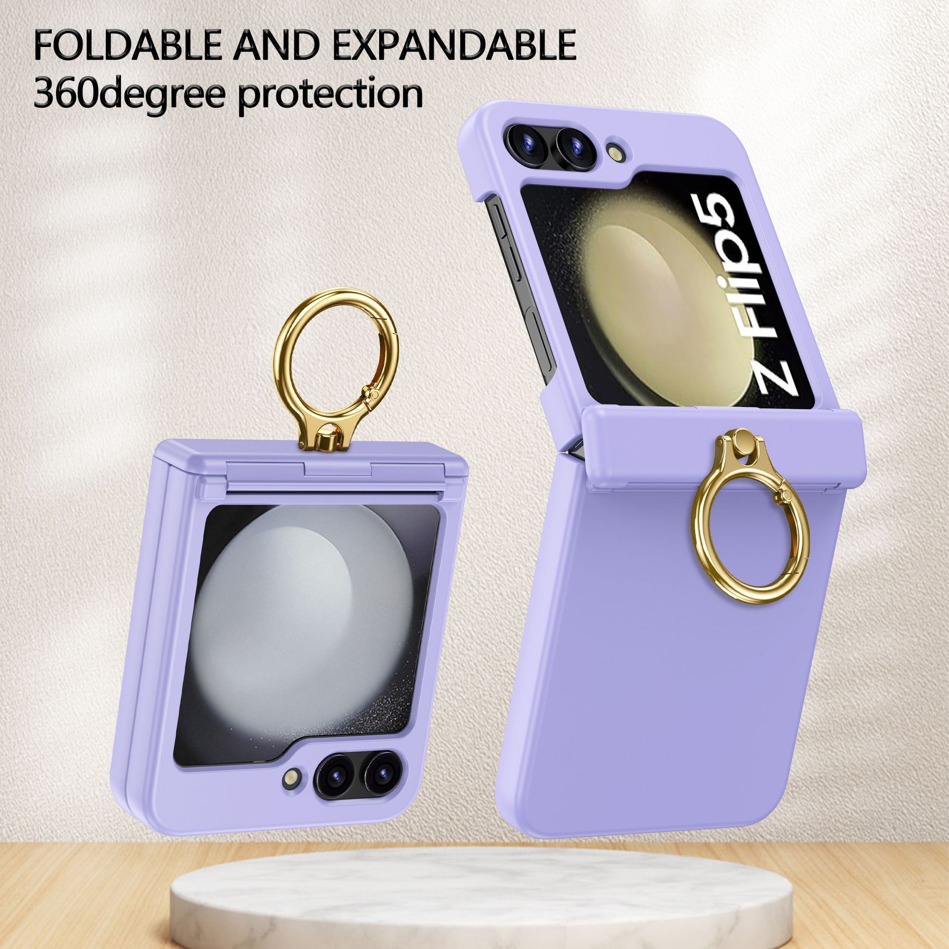 Compatible with Samsung Z Flip 7/6/5 phone cases, 4/3 hinge ring holder, foldable screen drop protection case