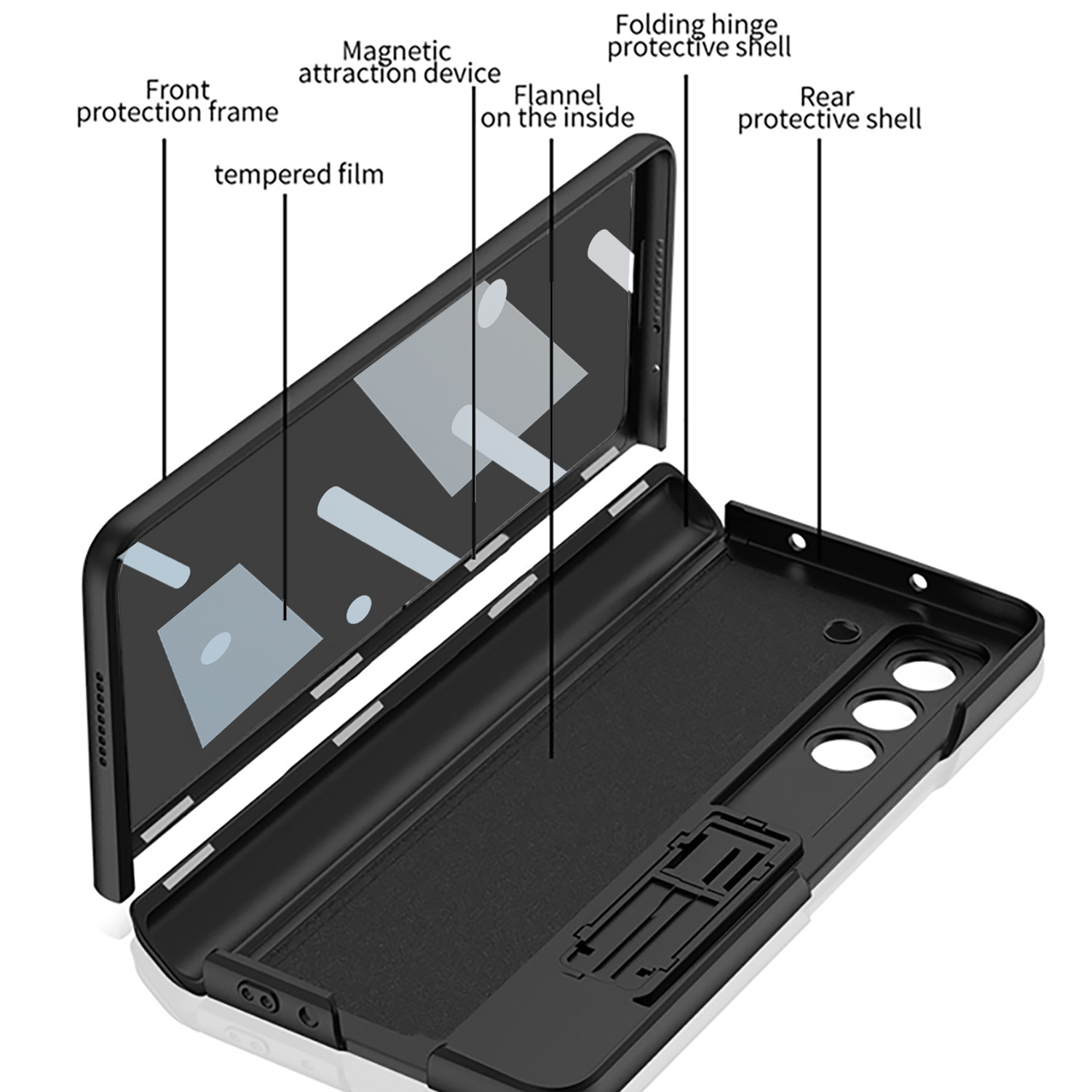 Compatible with Samsung ZFold5/6/7 phone case, magnetic hinge stand, privacy screen protector, full coverage, drop-proof folding protective case