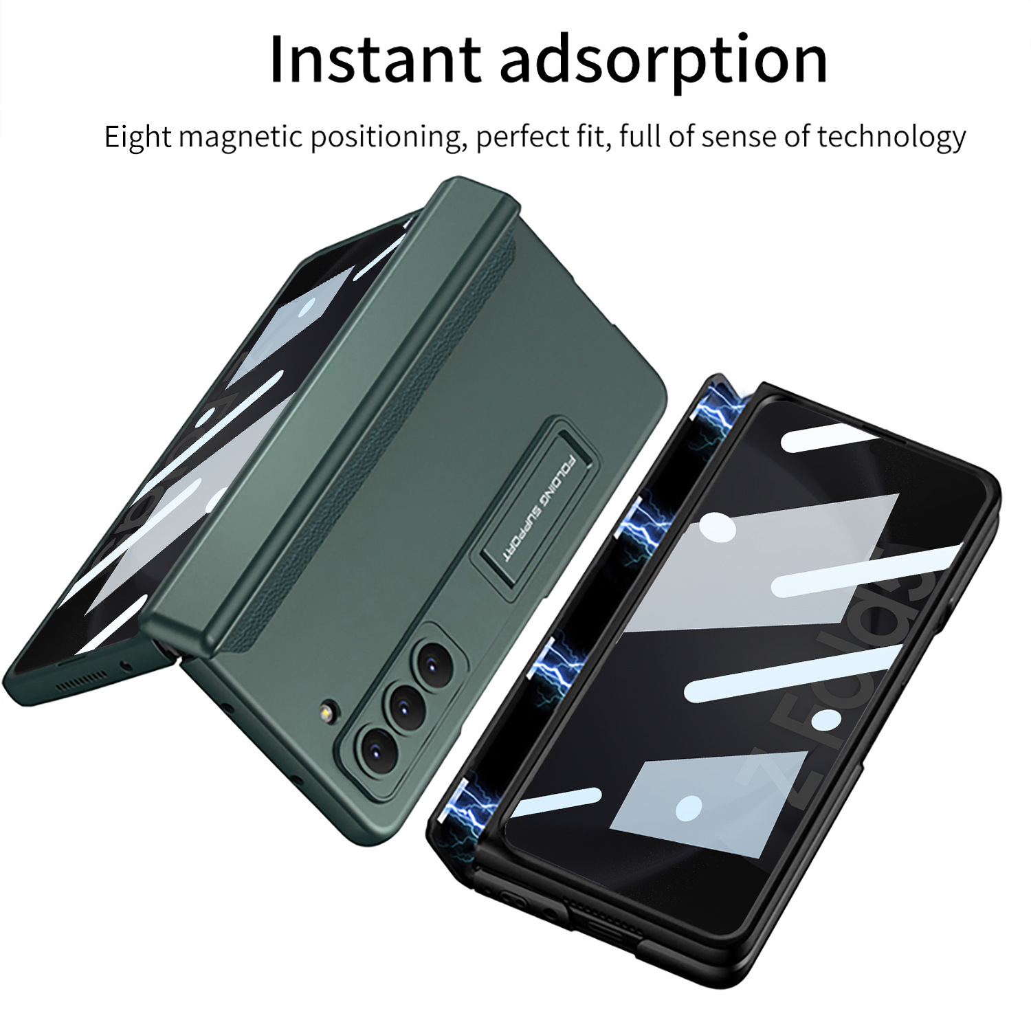 Compatible with Samsung ZFold5/6/7 phone case, magnetic hinge stand, privacy screen protector, full coverage, drop-proof folding protective case