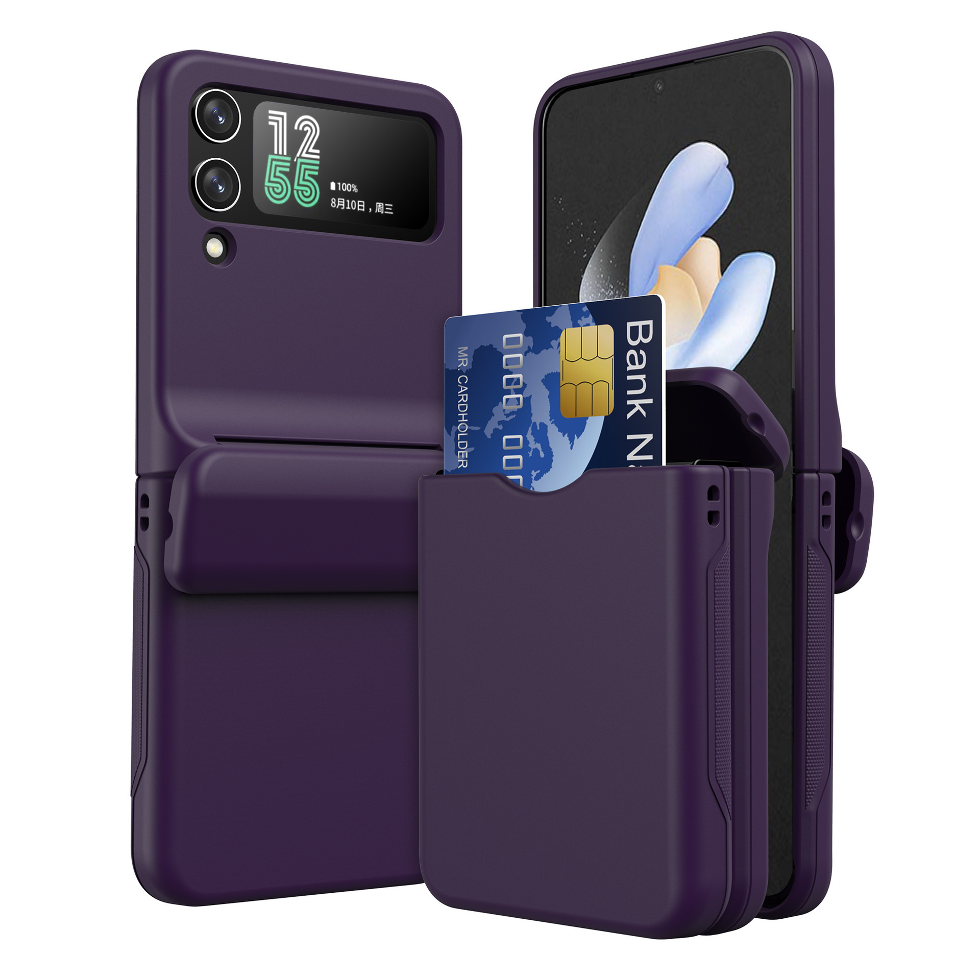 Compatible with Samsung Z Flip 6/5 phone case, 4/3 folding screen, built-in SIM card slot, spring chain shockproof protective case