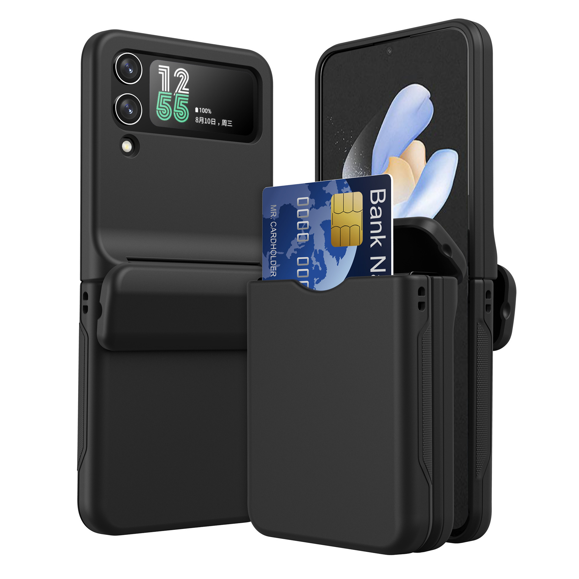 Compatible with Samsung Z Flip 6/5 phone case, 4/3 folding screen, built-in SIM card slot, spring chain shockproof protective case