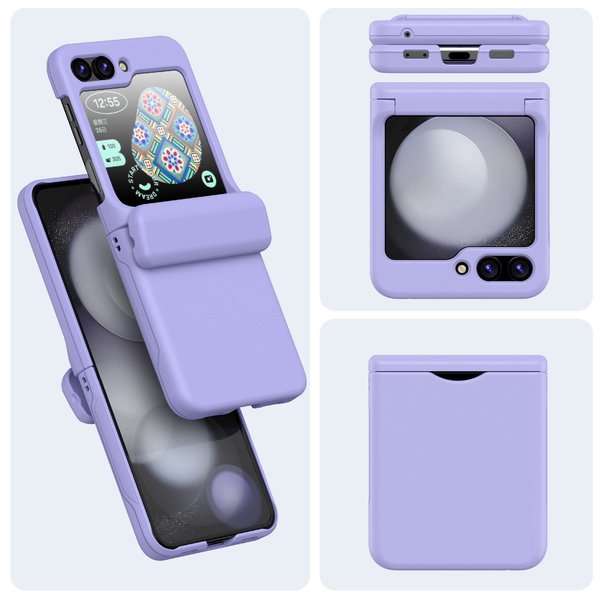 Compatible with Samsung Z Flip 6/5 phone case, 4/3 folding screen, built-in SIM card slot, spring chain shockproof protective case