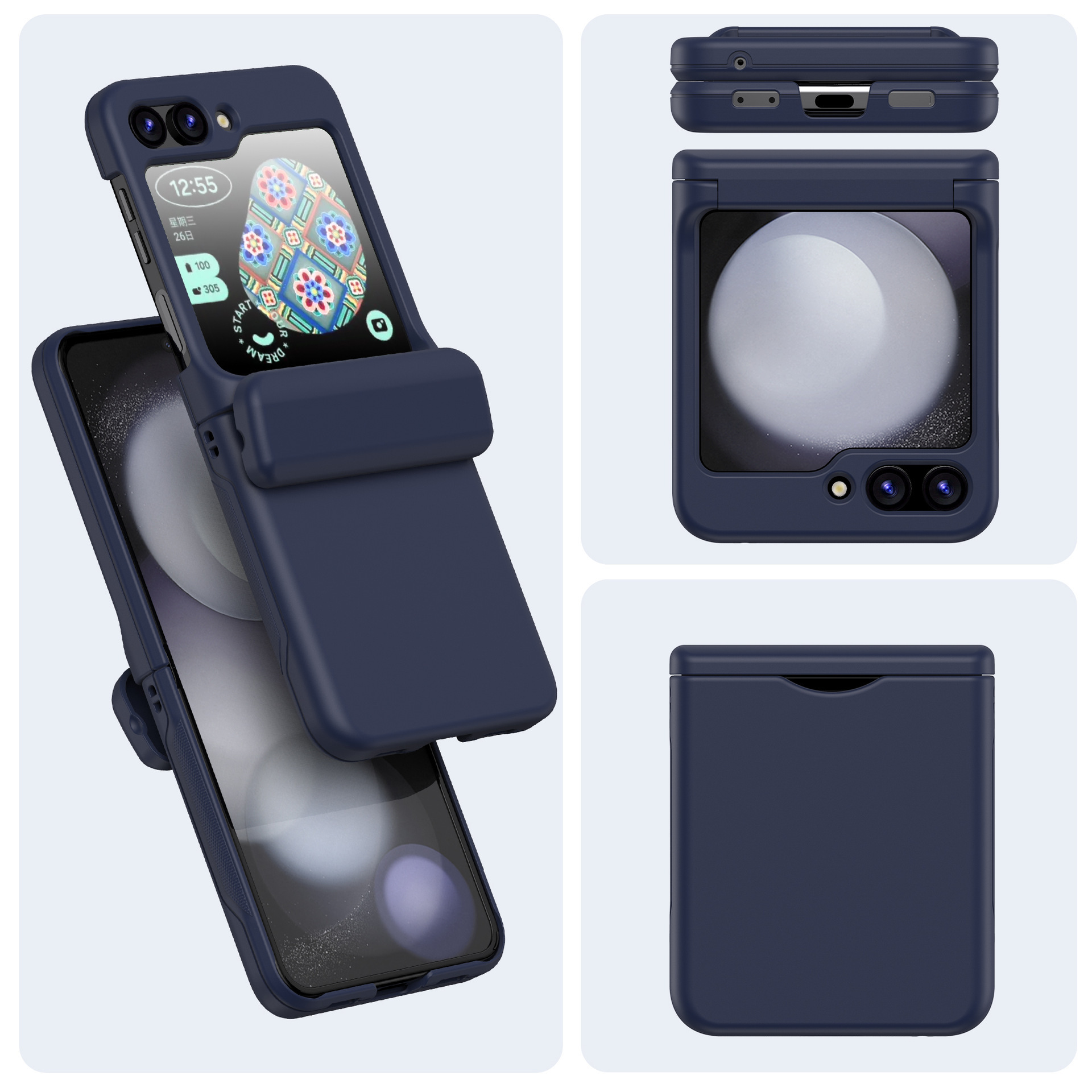 Compatible with Samsung Z Flip 6/5 phone case, 4/3 folding screen, built-in SIM card slot, spring chain shockproof protective case