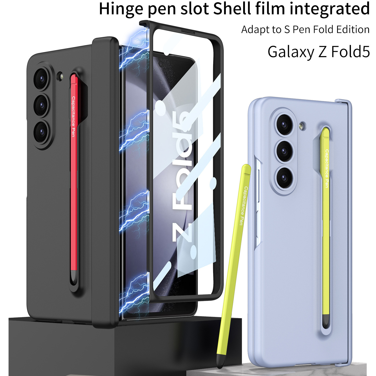 Compatible with Samsung Z Fold6/5 phone case, pen slot, magnetic swivel hinge, and folding screen protector.