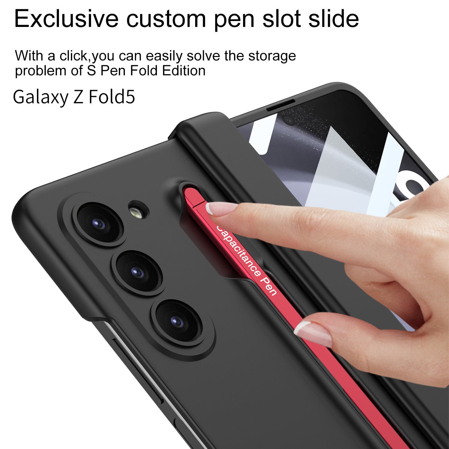 Compatible with Samsung Z Fold6/5 phone case, pen slot, magnetic swivel hinge, and folding screen protector.