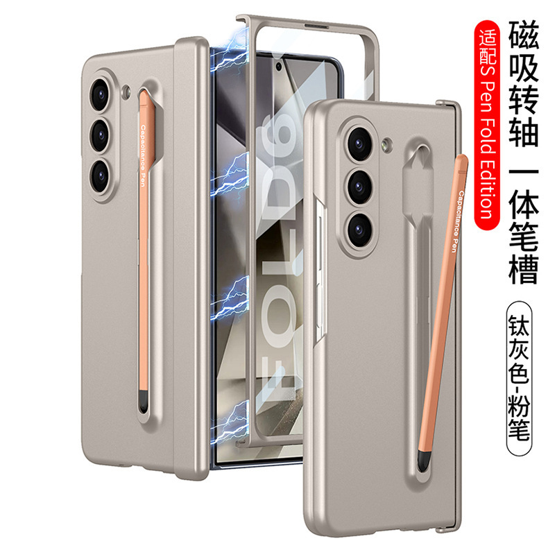 Compatible with Samsung Z Fold6/5 phone case, pen slot, magnetic swivel hinge, and folding screen protector.
