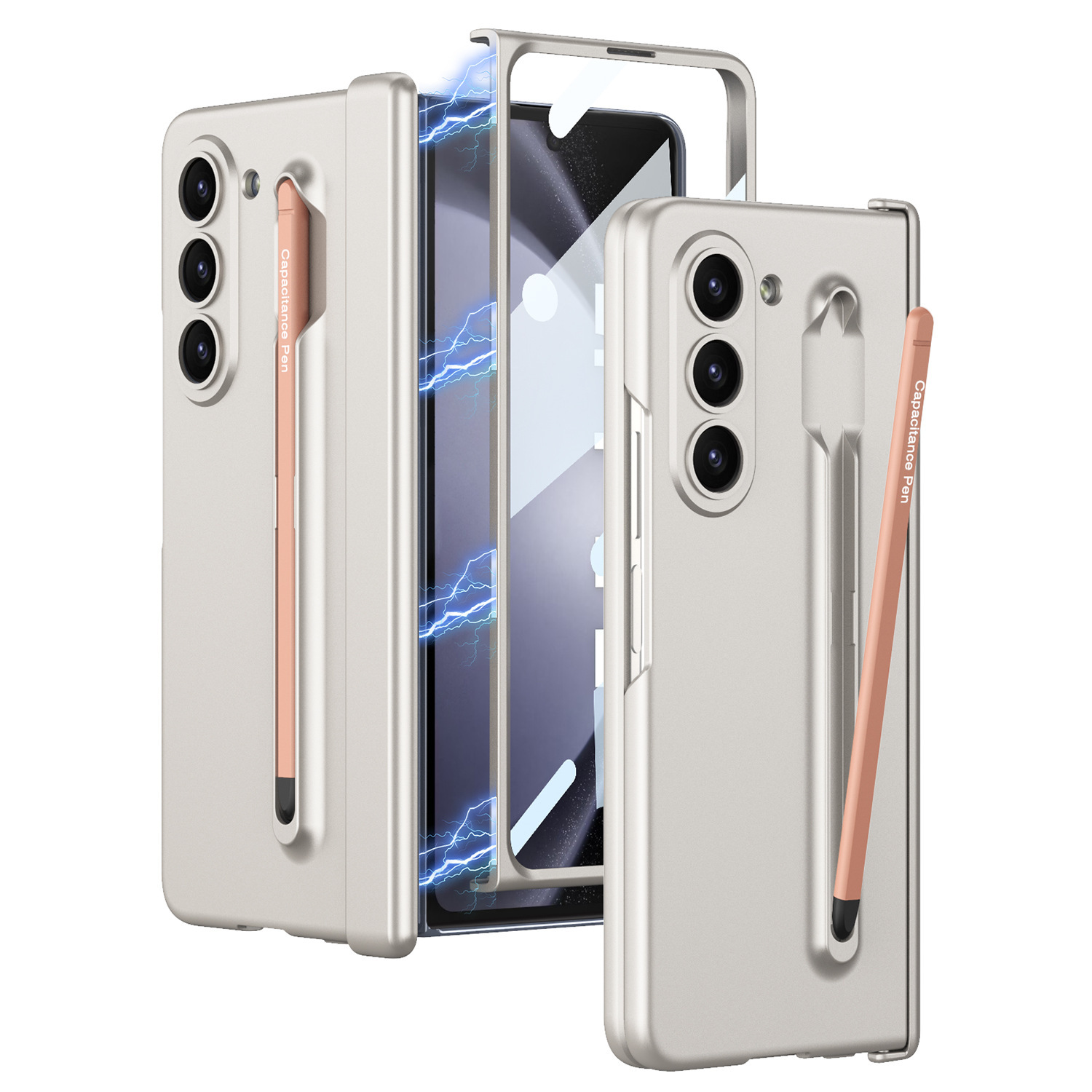 Compatible with Samsung Z Fold6/5 phone case, pen slot, magnetic swivel hinge, and folding screen protector.