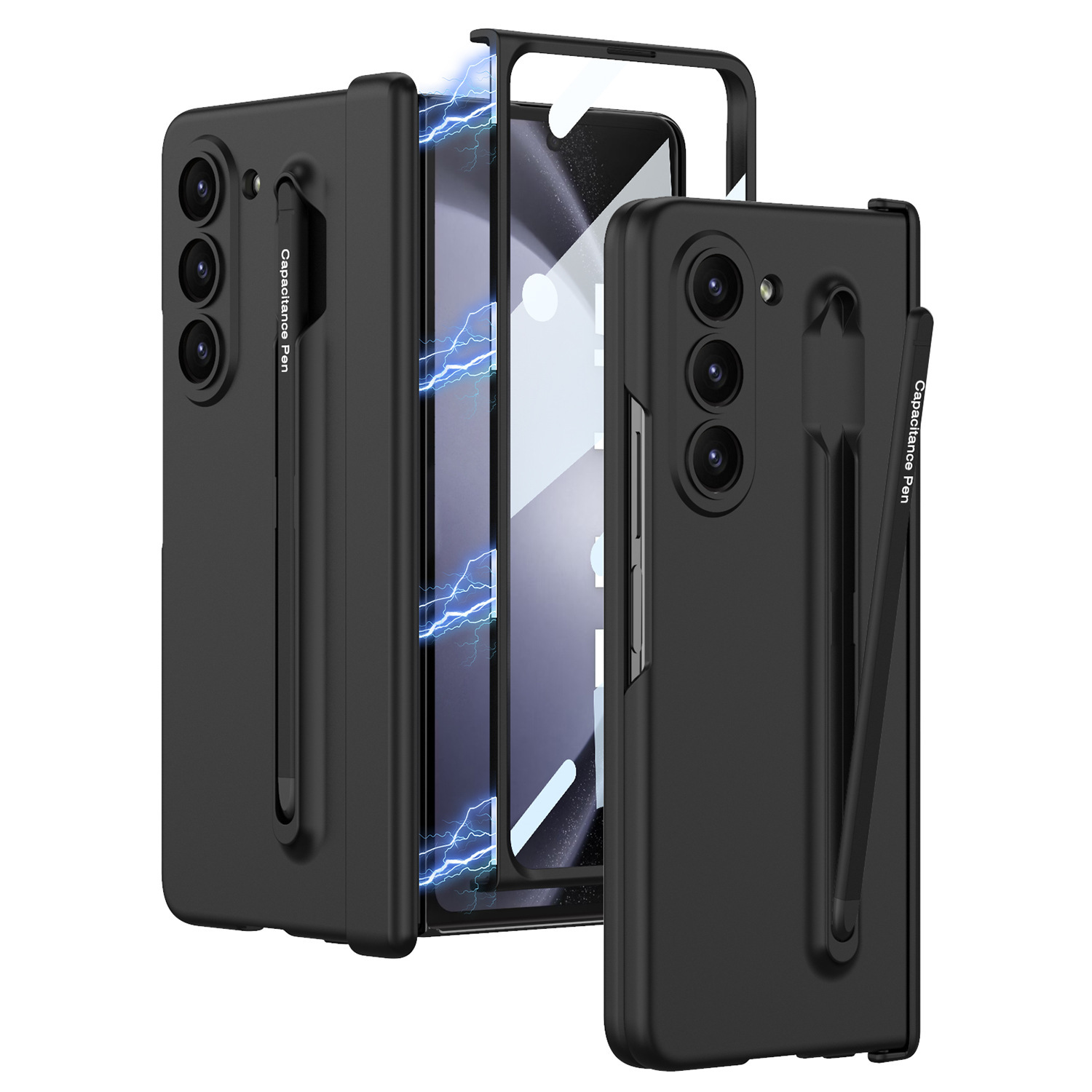 Compatible with Samsung Z Fold6/5 phone case, pen slot, magnetic swivel hinge, and folding screen protector.