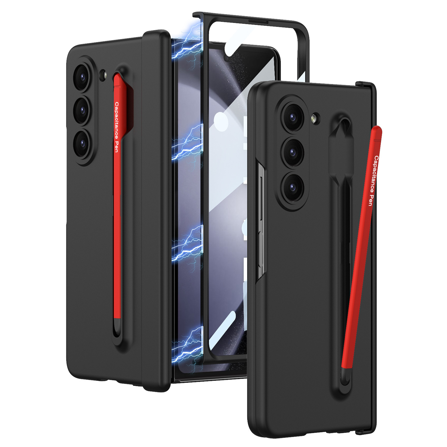 Compatible with Samsung Z Fold6/5 phone case, pen slot, magnetic swivel hinge, and folding screen protector.