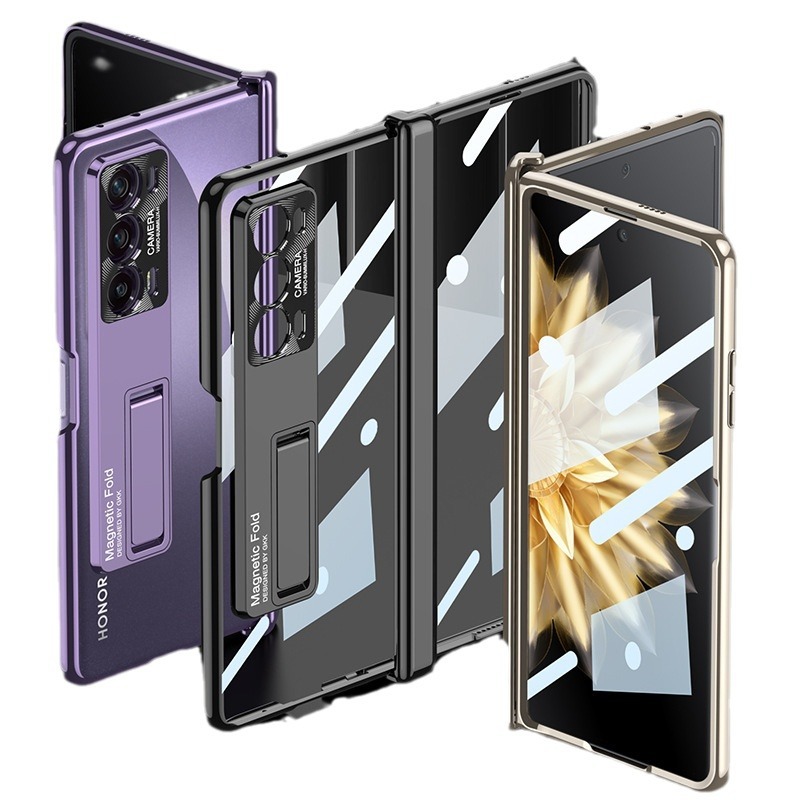 Compatible with Honor Magic V2 phone case, electroplated transparent magnetic hinge, Huawei VS foldable screen protector