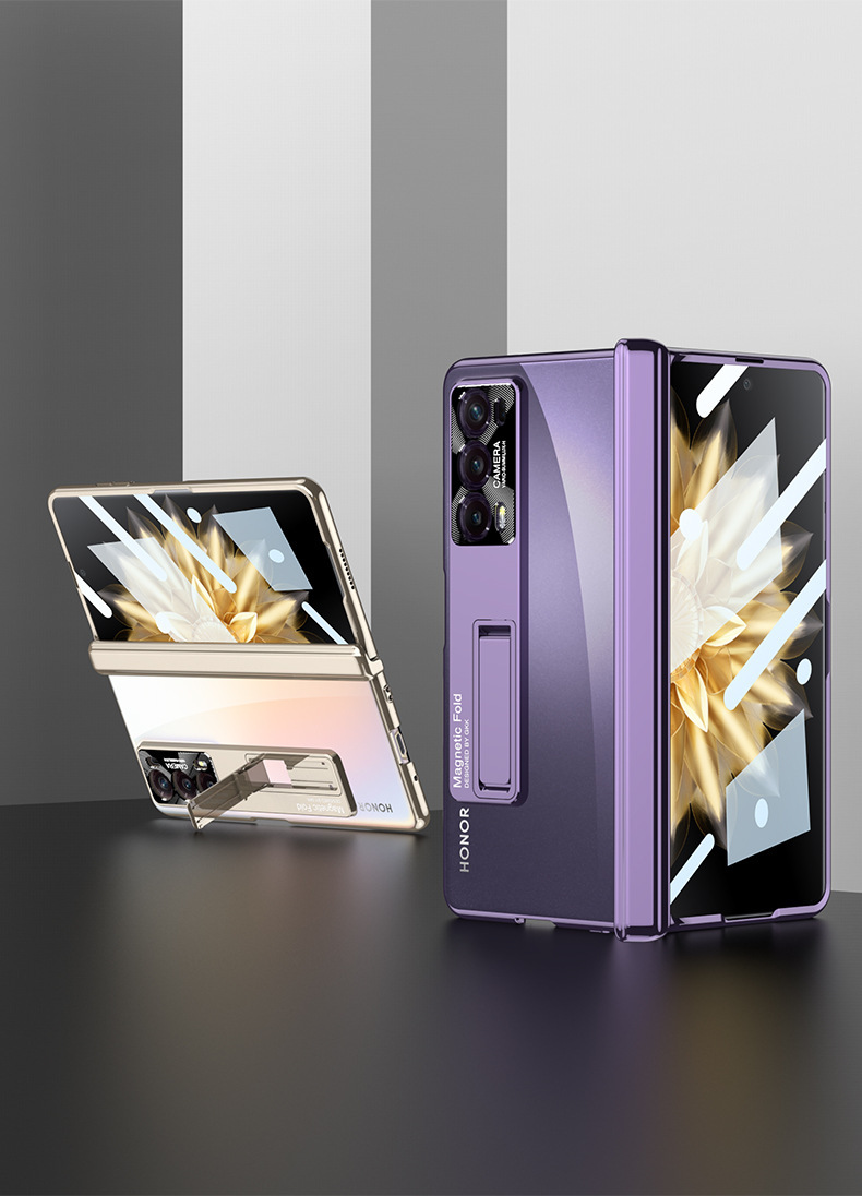 Compatible with Honor Magic V2 phone case, electroplated transparent magnetic hinge, Huawei VS foldable screen protector