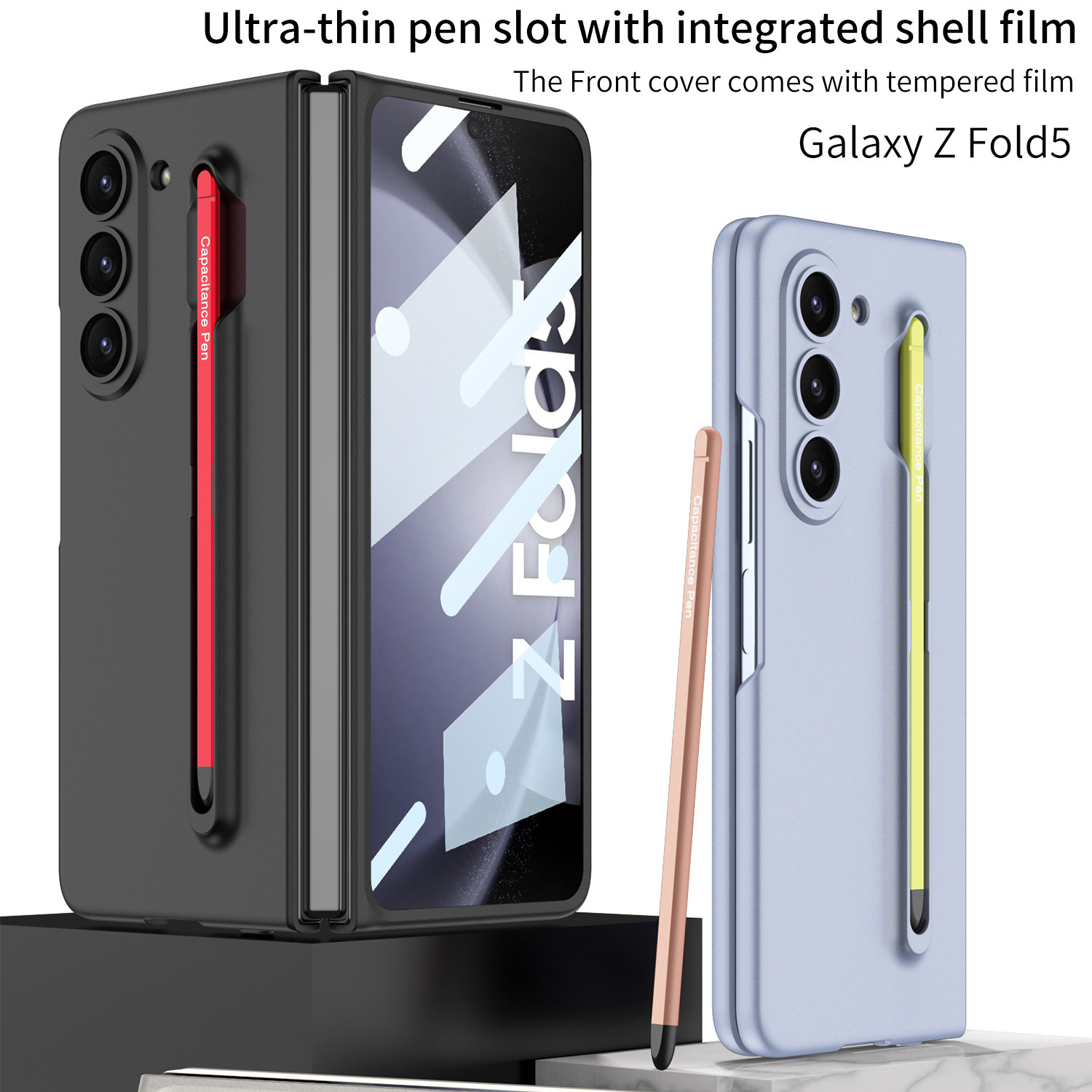 Samsung Z Fold5 Phone Case with Pen Slot and Stylus, Ultra-thin Integrated Screen Protector, New Folding Protective Case