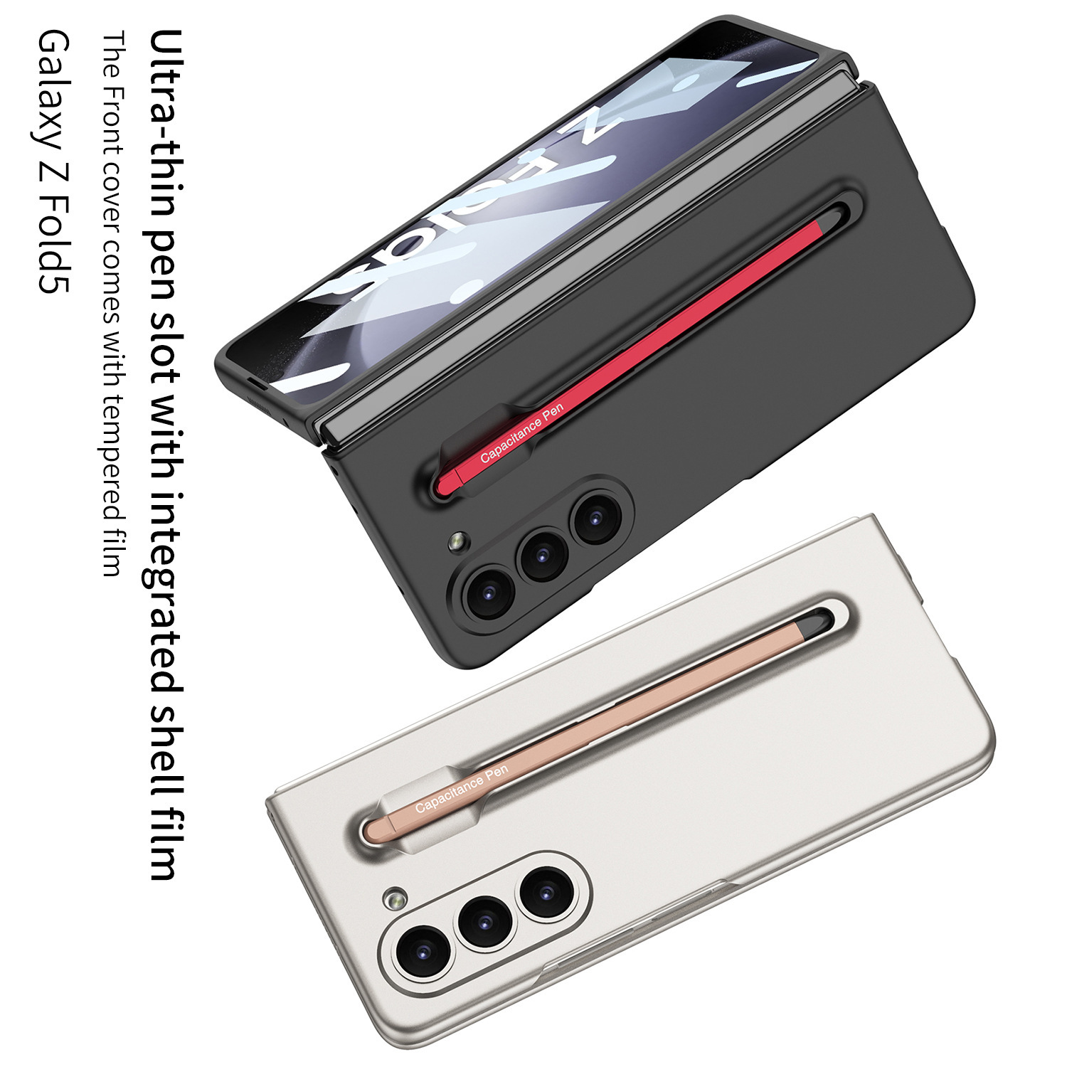 Samsung Z Fold5 Phone Case with Pen Slot and Stylus, Ultra-thin Integrated Screen Protector, New Folding Protective Case