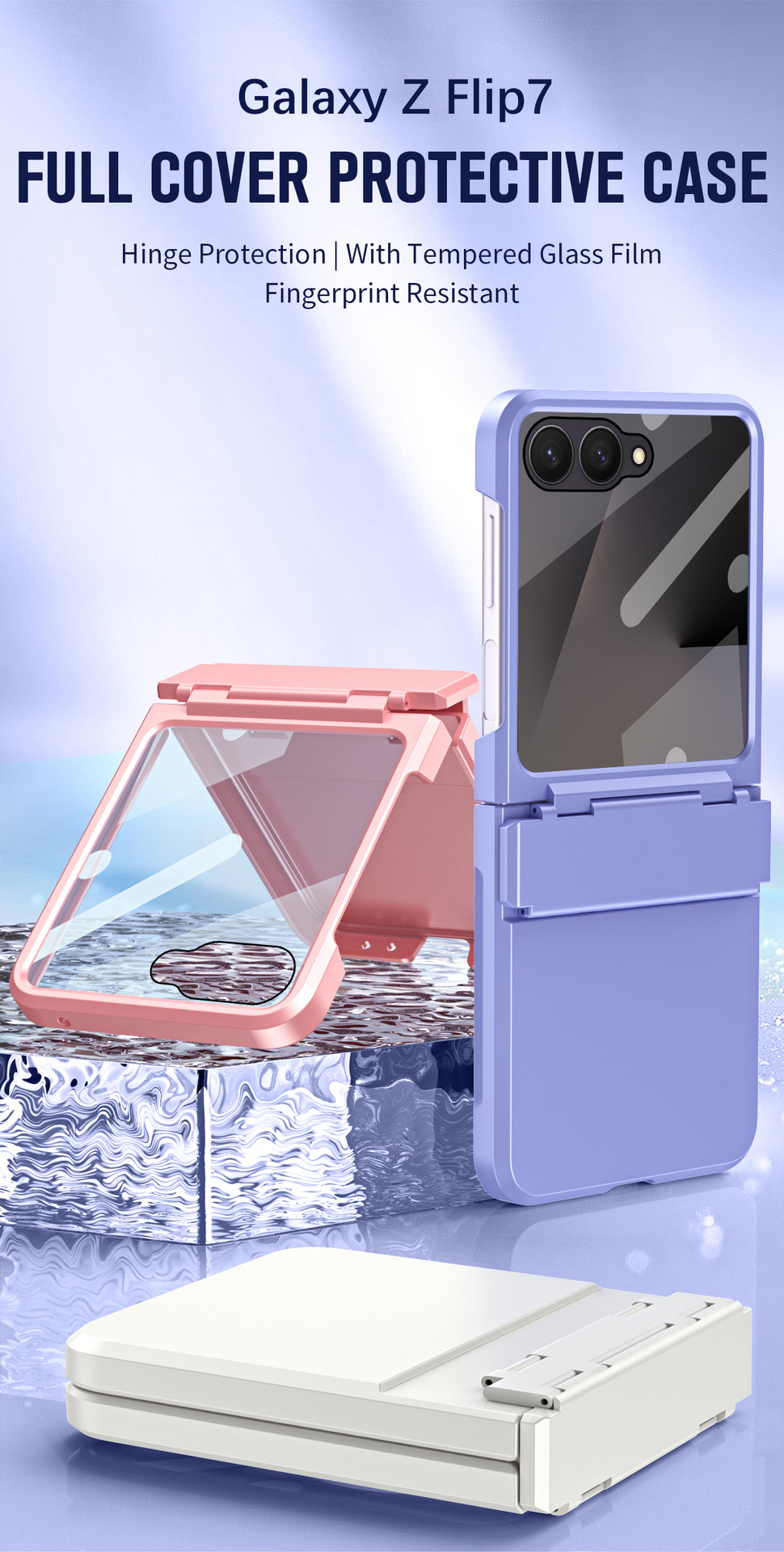 Compatible with Samsung Z Flip 8/7 phone case, 6/5 large viewing window, 4/3 integrated hinge, full-coverage drop protection.