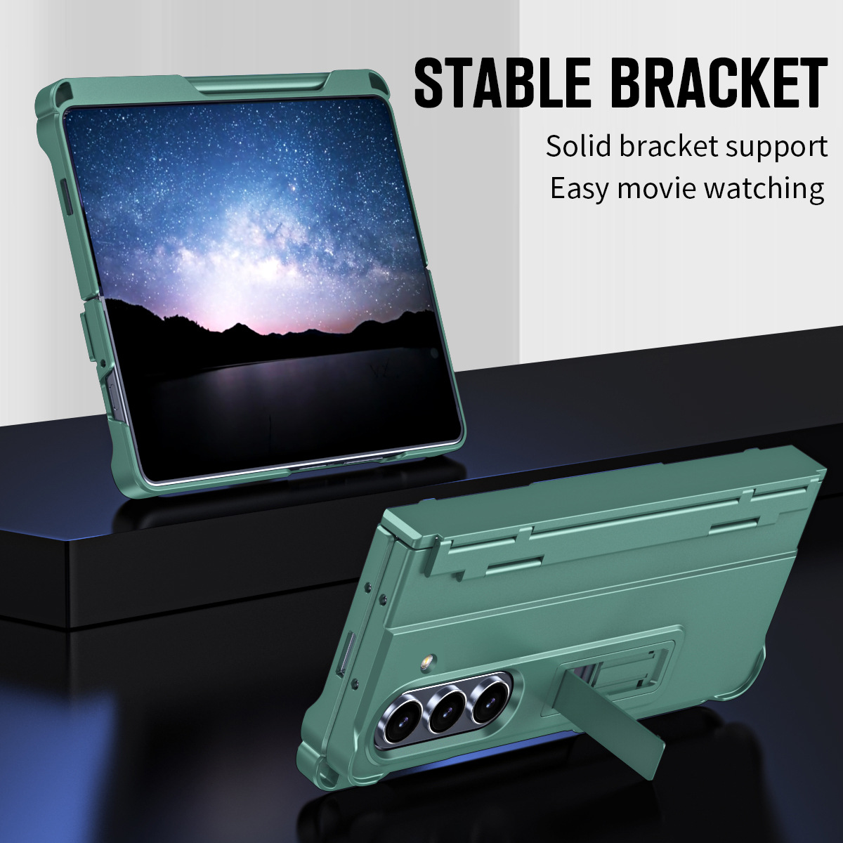 Compatible with Samsung Z Fold8U phone case 7/6/5 with side pen slot, pen hinge, 4/3 full-coverage case, screen protector, and stand.