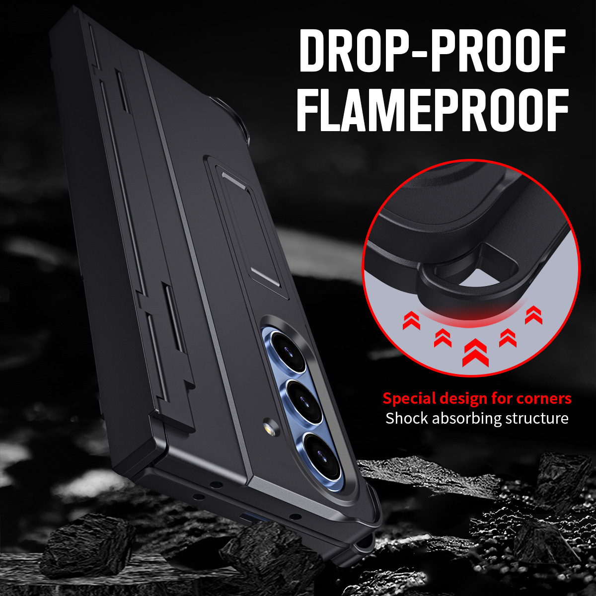 Compatible with Samsung Z Fold8U phone case 7/6/5 with side pen slot, pen hinge, 4/3 full-coverage case, screen protector, and stand.
