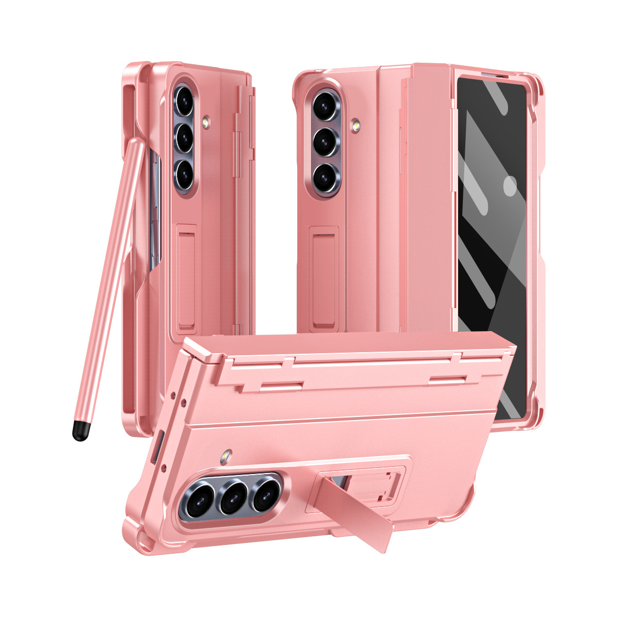 Compatible with Samsung Z Fold8U phone case 7/6/5 with side pen slot, pen hinge, 4/3 full-coverage case, screen protector, and stand.