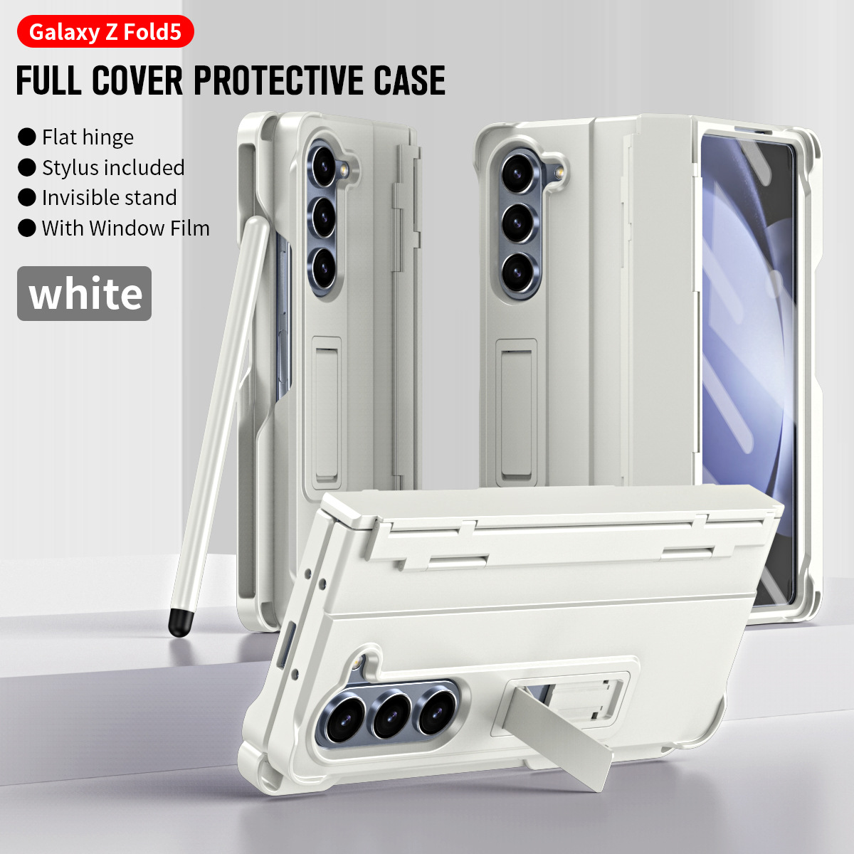 Compatible with Samsung Z Fold8U phone case 7/6/5 with side pen slot, pen hinge, 4/3 full-coverage case, screen protector, and stand.