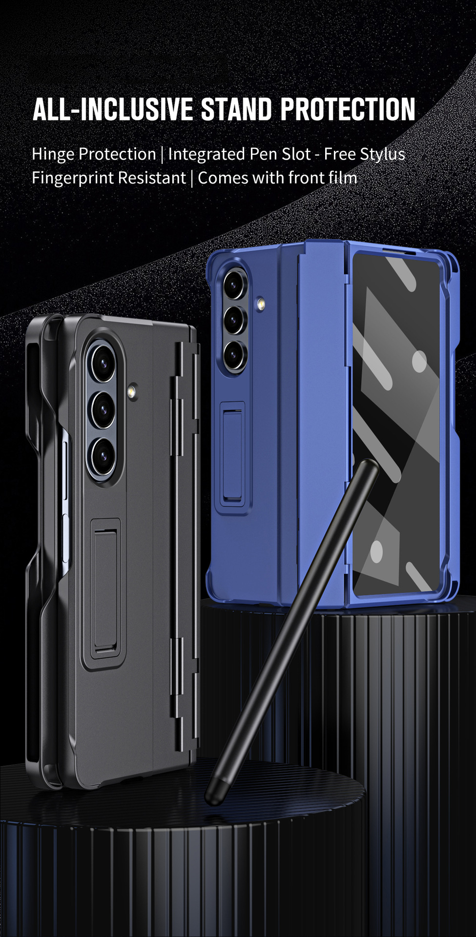 Compatible with Samsung Z Fold8U phone case 7/6/5 with side pen slot, pen hinge, 4/3 full-coverage case, screen protector, and stand.
