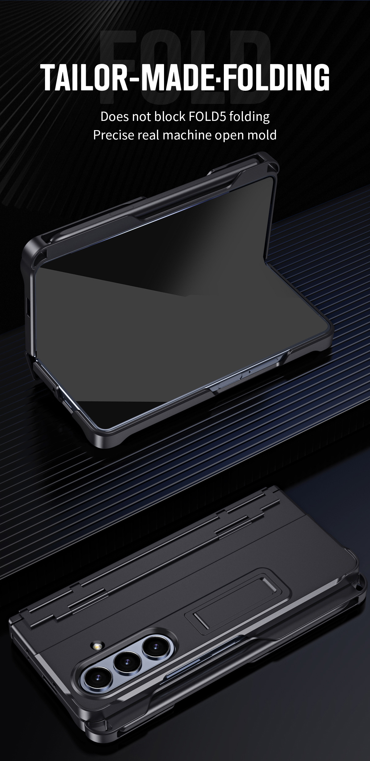 Compatible with Samsung Z Fold8U phone case 7/6/5 with side pen slot, pen hinge, 4/3 full-coverage case, screen protector, and stand.
