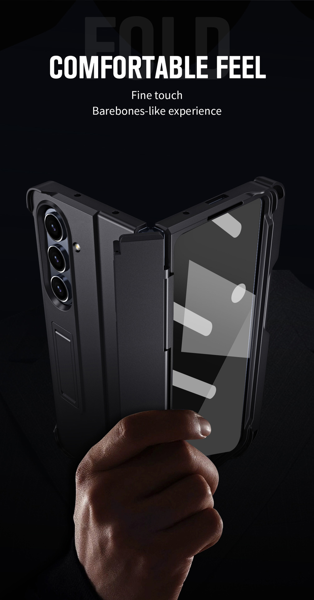 Compatible with Samsung Z Fold8U phone case 7/6/5 with side pen slot, pen hinge, 4/3 full-coverage case, screen protector, and stand.
