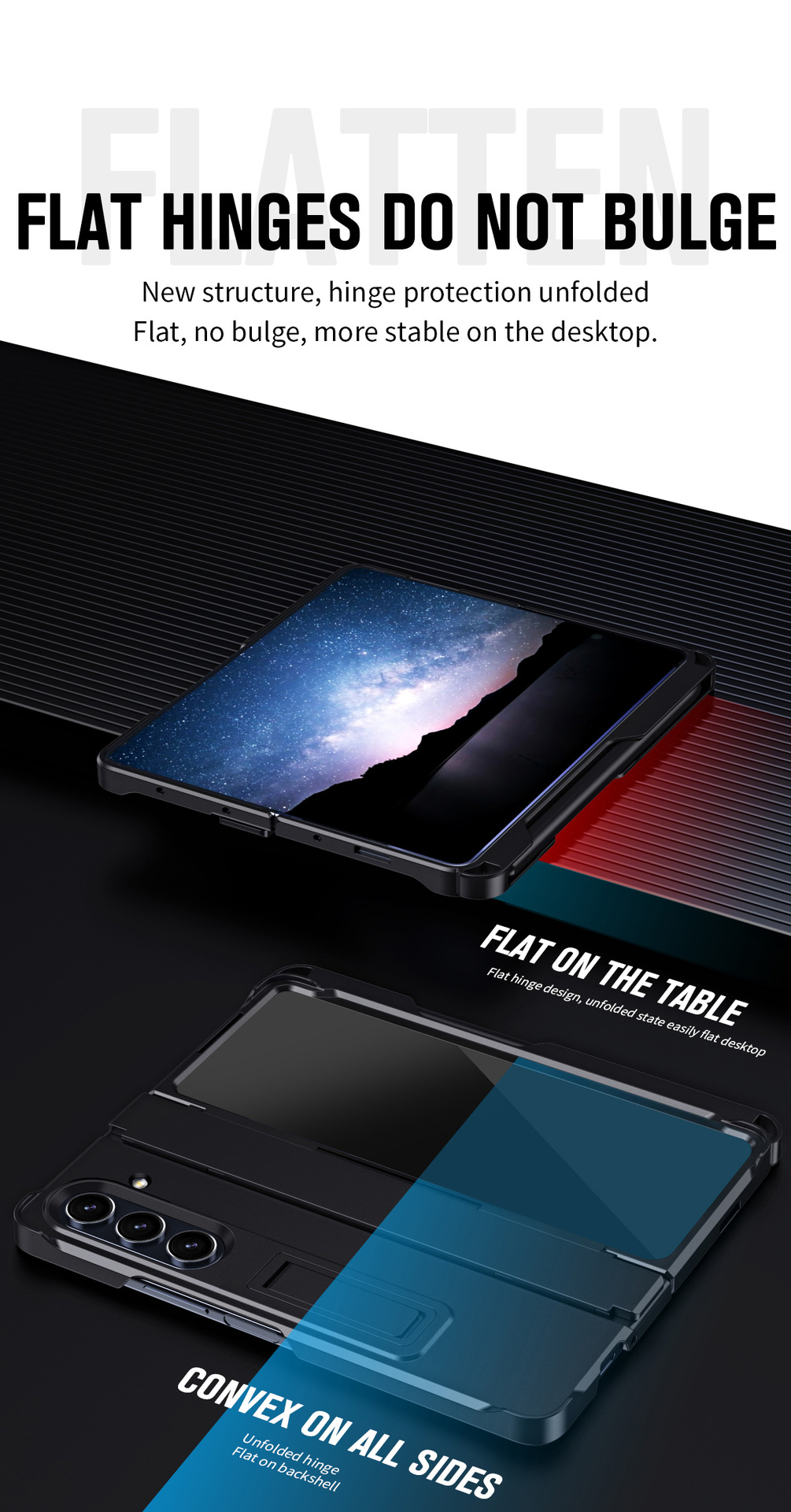 Compatible with Samsung Z Fold8U phone case 7/6/5 with side pen slot, pen hinge, 4/3 full-coverage case, screen protector, and stand.