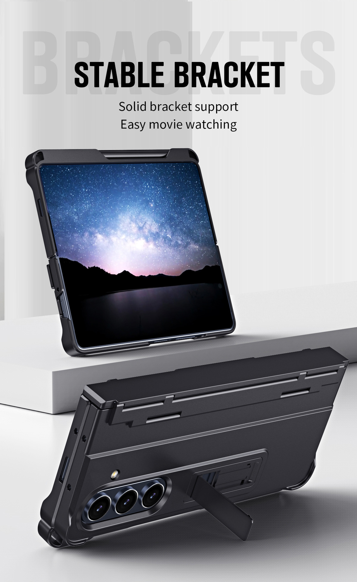 Compatible with Samsung Z Fold8U phone case 7/6/5 with side pen slot, pen hinge, 4/3 full-coverage case, screen protector, and stand.