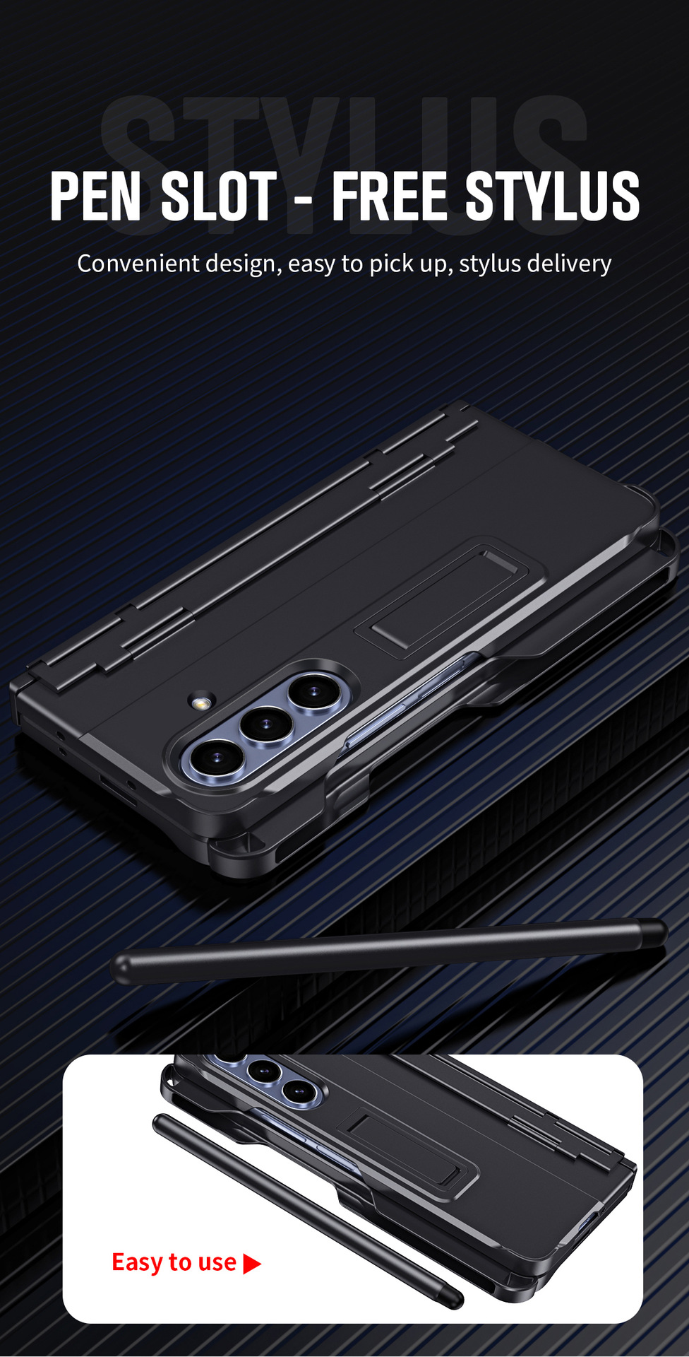 Compatible with Samsung Z Fold8U phone case 7/6/5 with side pen slot, pen hinge, 4/3 full-coverage case, screen protector, and stand.