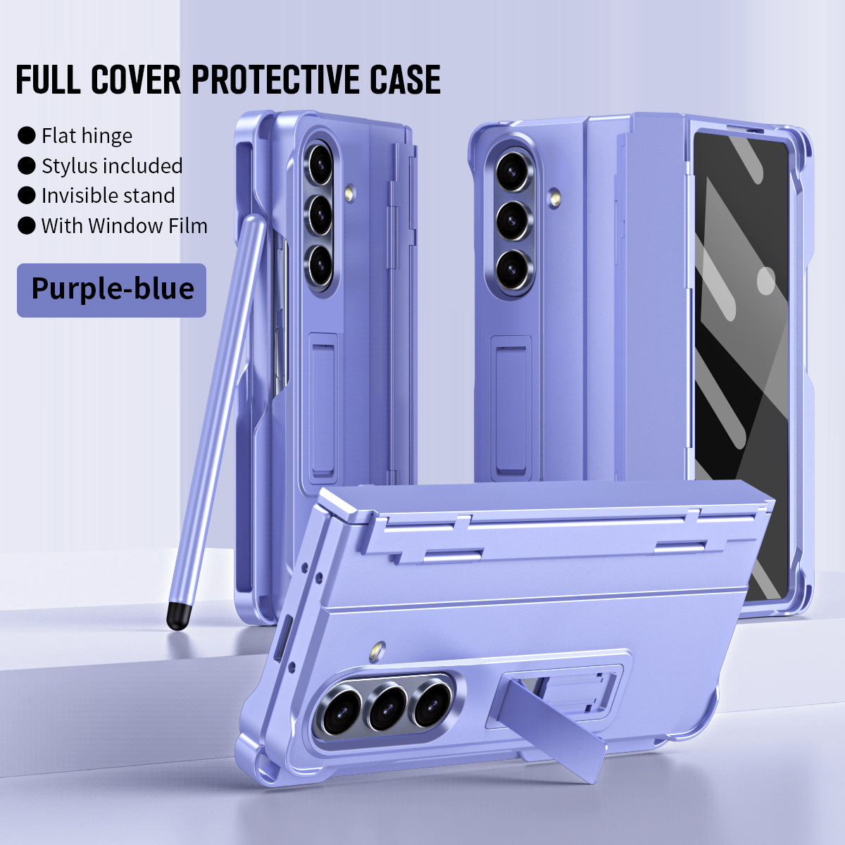 Compatible with Samsung Z Fold8U phone case 7/6/5 with side pen slot, pen hinge, 4/3 full-coverage case, screen protector, and stand.