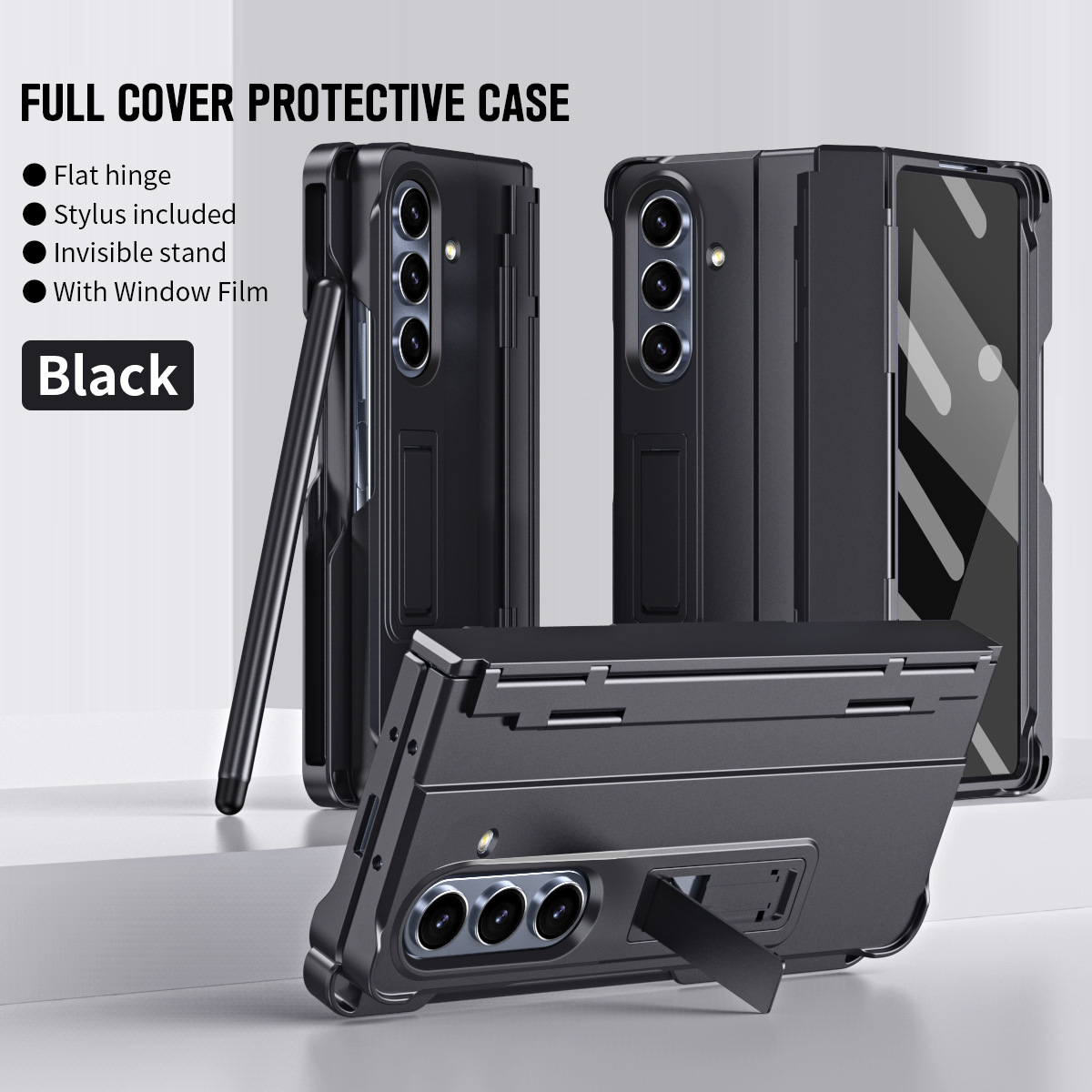 Compatible with Samsung Z Fold8U phone case 7/6/5 with side pen slot, pen hinge, 4/3 full-coverage case, screen protector, and stand.