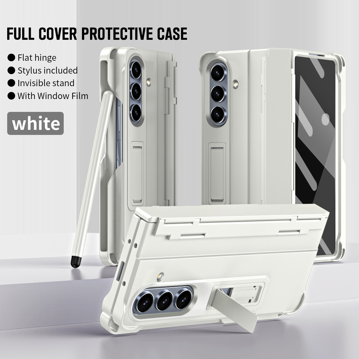 Compatible with Samsung Z Fold8U phone case 7/6/5 with side pen slot, pen hinge, 4/3 full-coverage case, screen protector, and stand.