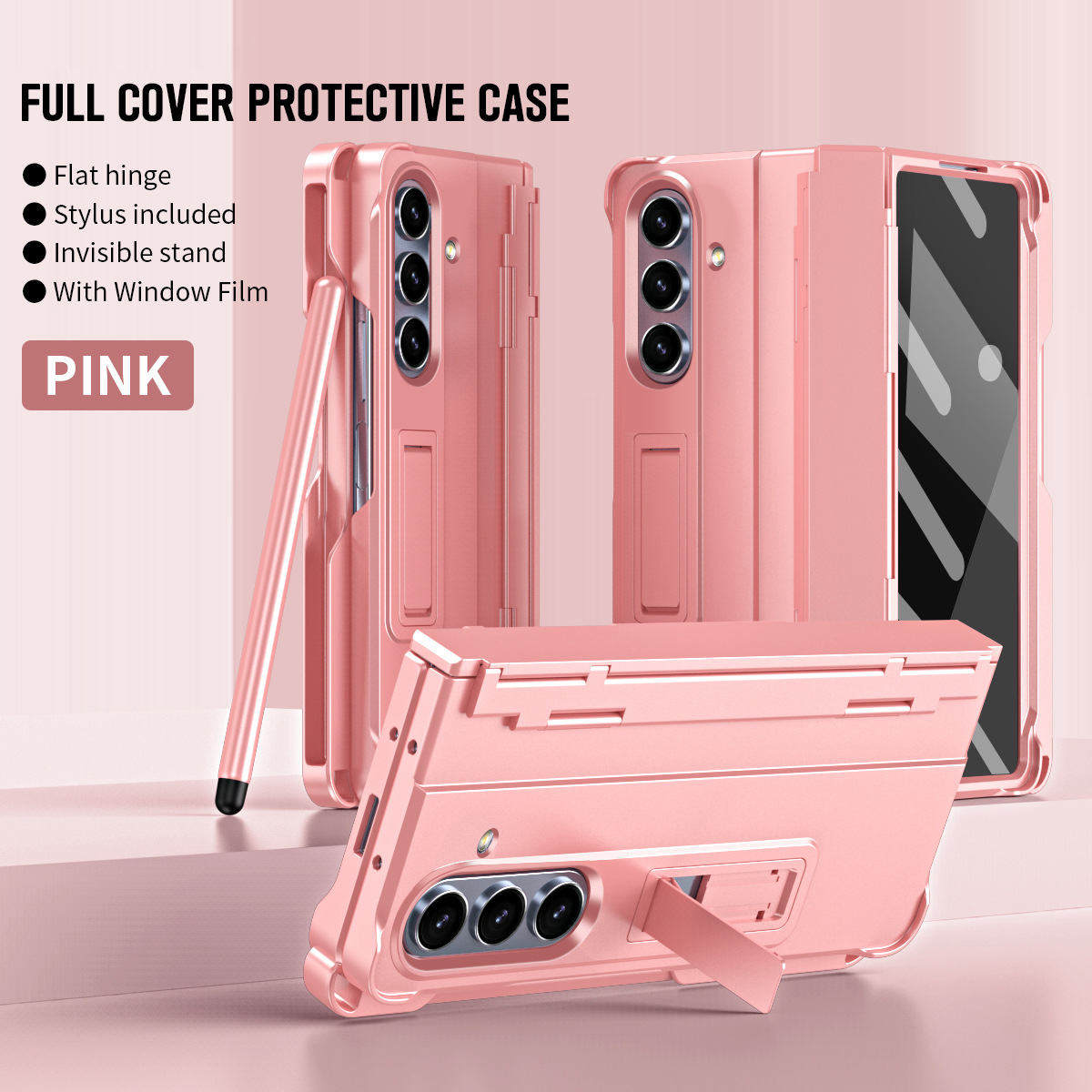 Compatible with Samsung Z Fold8U phone case 7/6/5 with side pen slot, pen hinge, 4/3 full-coverage case, screen protector, and stand.