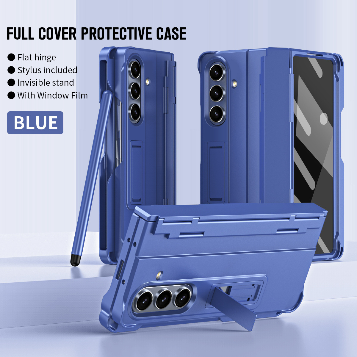 Compatible with Samsung Z Fold8U phone case 7/6/5 with side pen slot, pen hinge, 4/3 full-coverage case, screen protector, and stand.