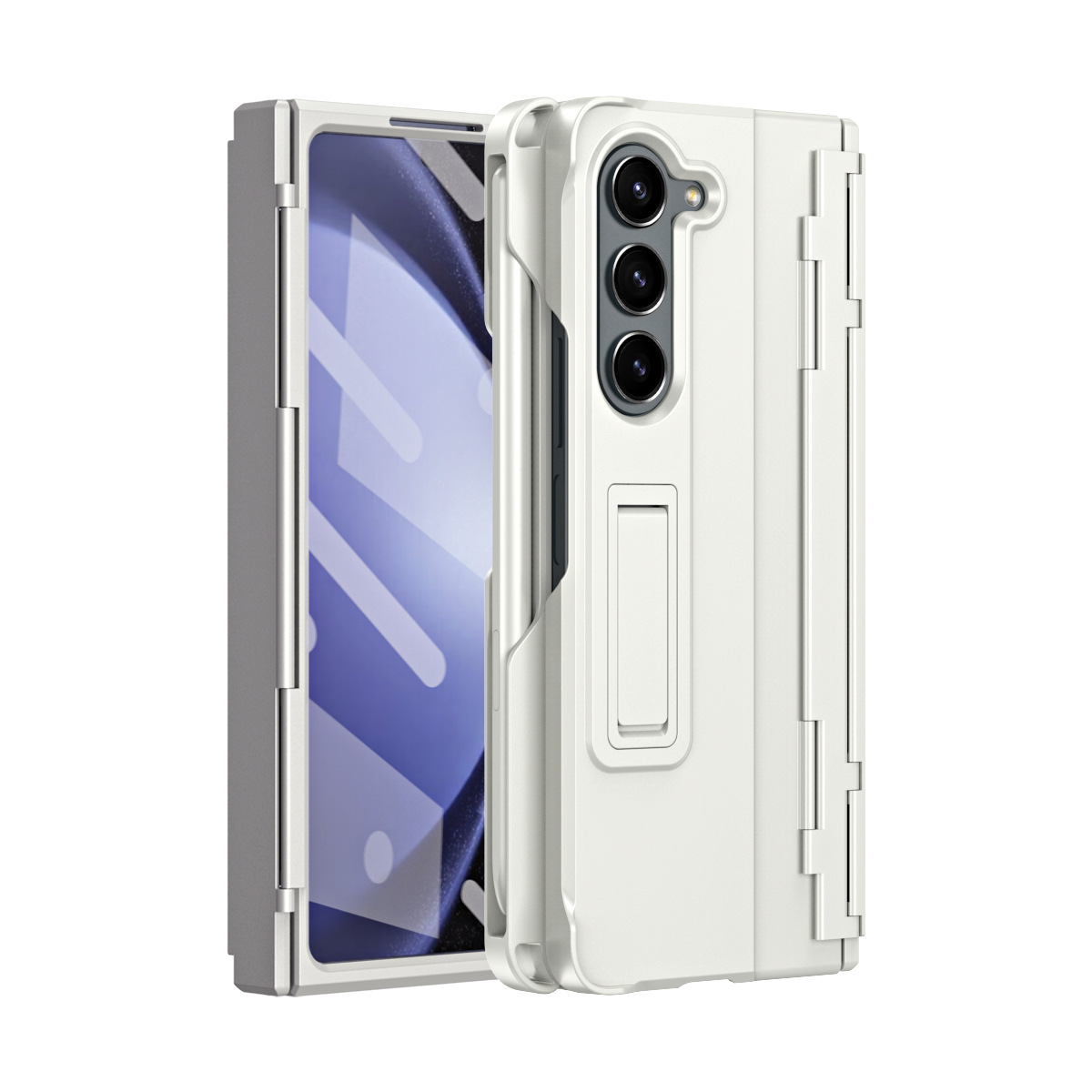 Compatible with Samsung Z Fold8U phone case 7/6/5 with side pen slot, pen hinge, 4/3 full-coverage case, screen protector, and stand.
