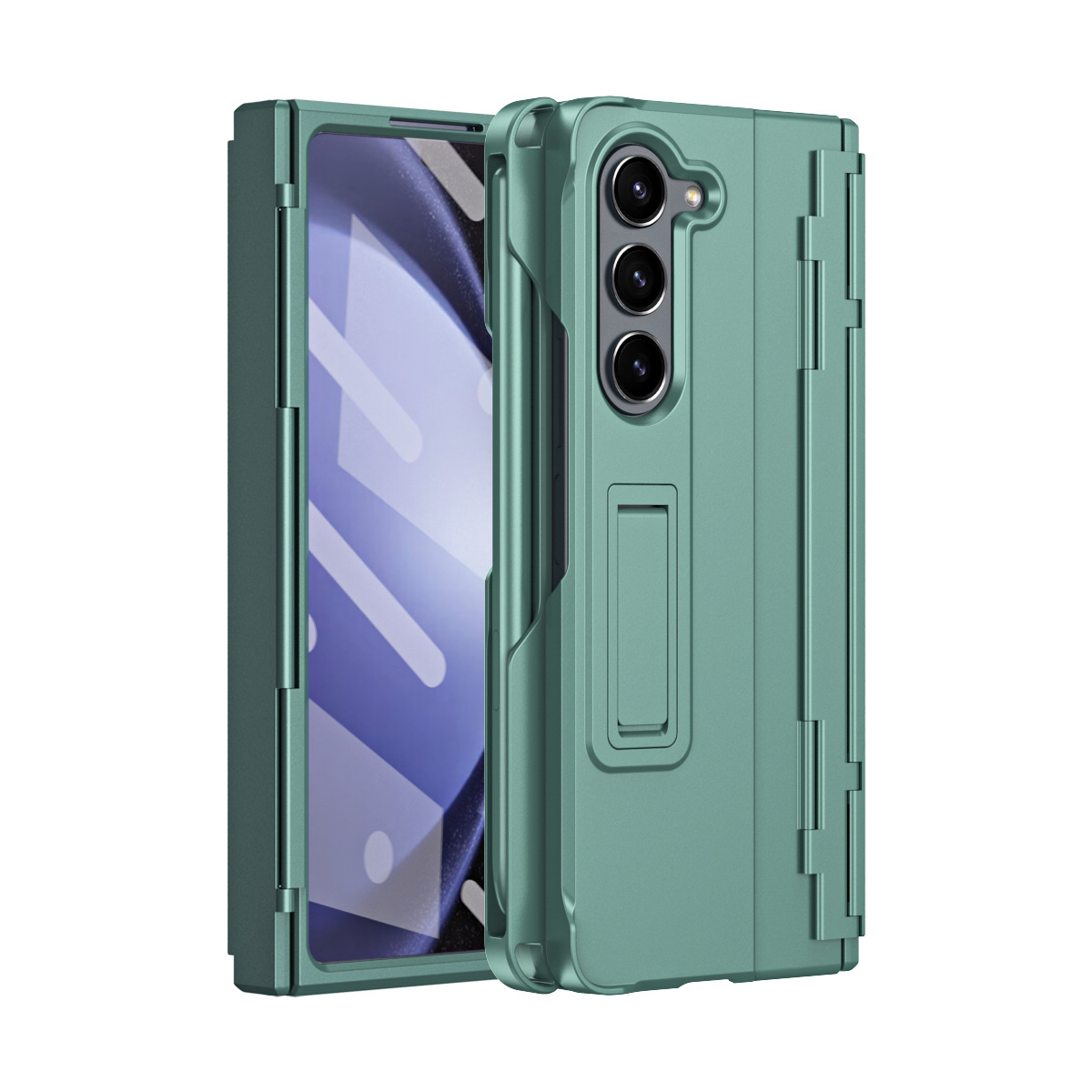 Compatible with Samsung Z Fold8U phone case 7/6/5 with side pen slot, pen hinge, 4/3 full-coverage case, screen protector, and stand.