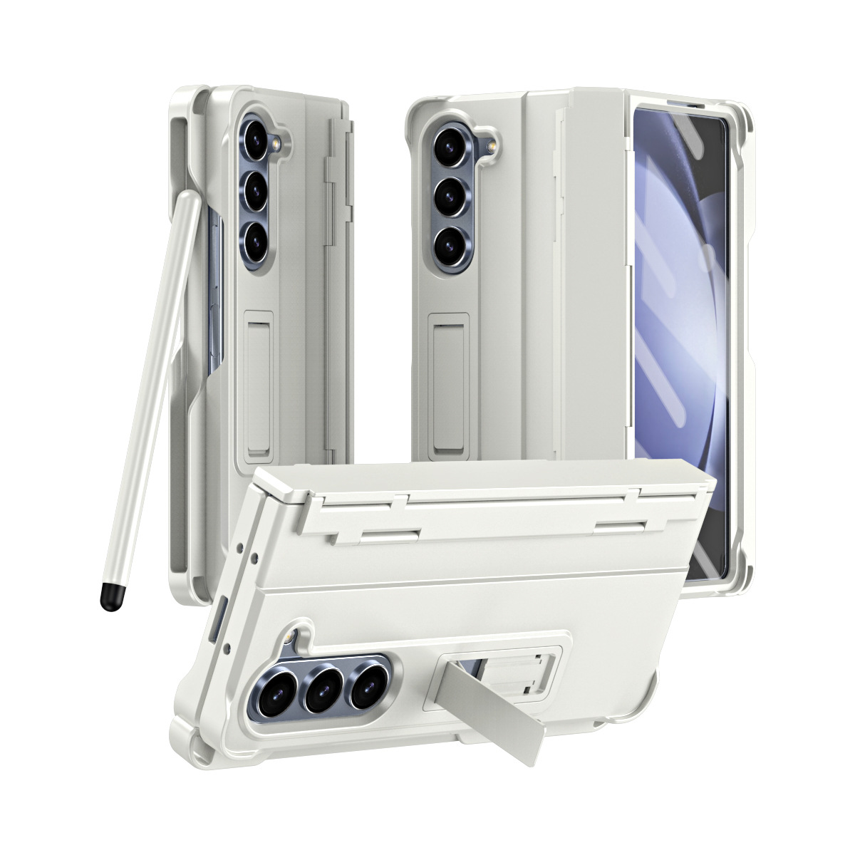 Compatible with Samsung Z Fold8U phone case 7/6/5 with side pen slot, pen hinge, 4/3 full-coverage case, screen protector, and stand.