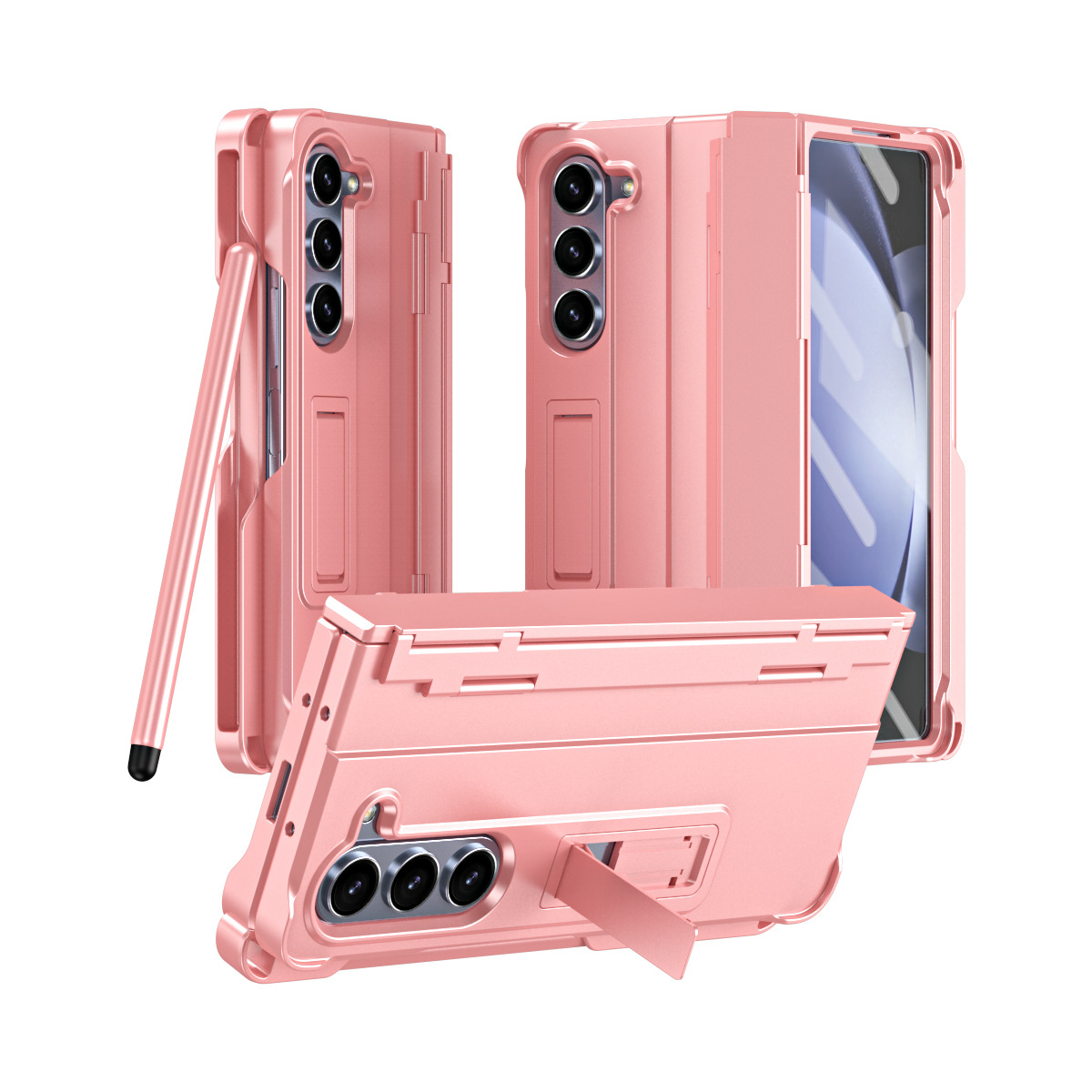 Compatible with Samsung Z Fold8U phone case 7/6/5 with side pen slot, pen hinge, 4/3 full-coverage case, screen protector, and stand.