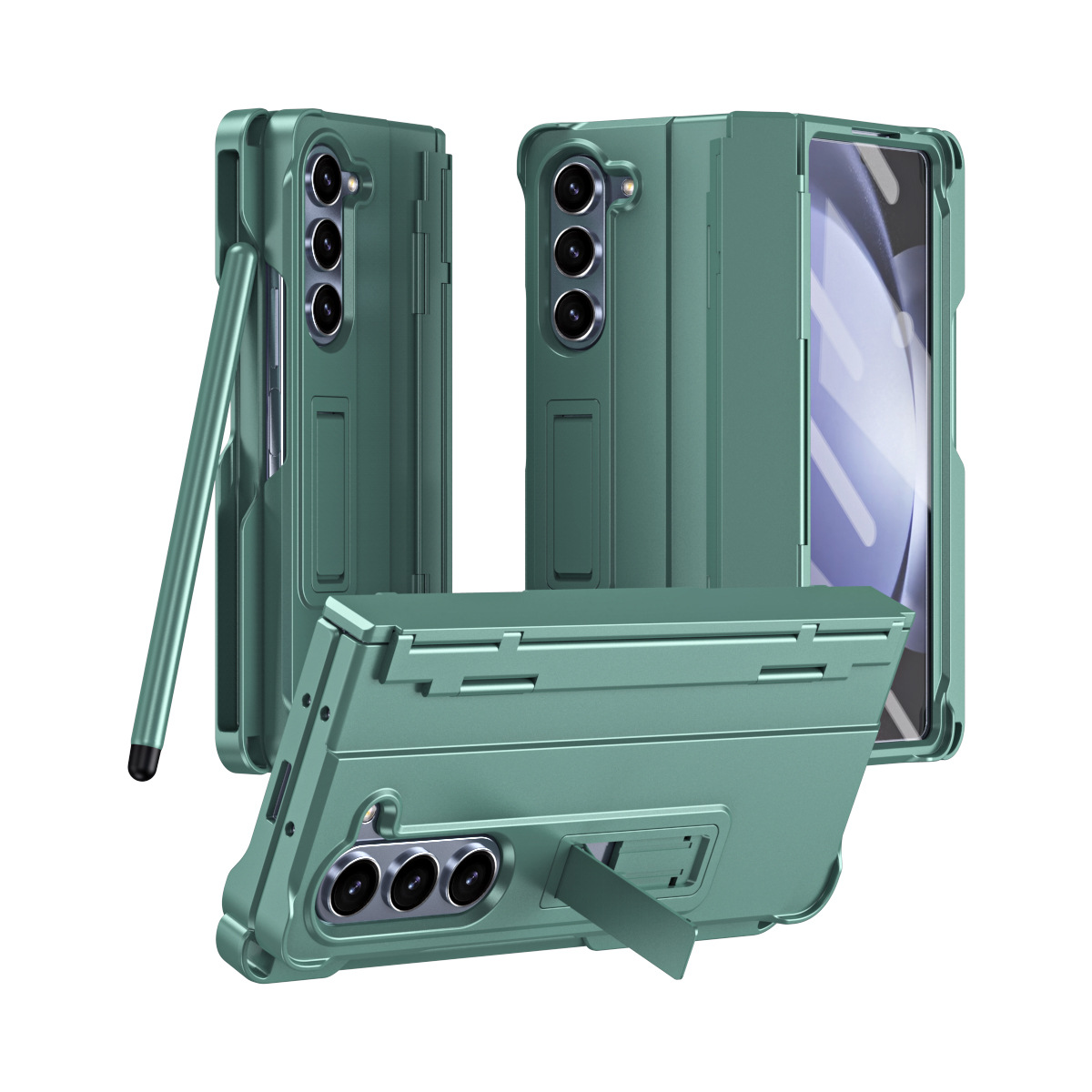 Compatible with Samsung Z Fold8U phone case 7/6/5 with side pen slot, pen hinge, 4/3 full-coverage case, screen protector, and stand.
