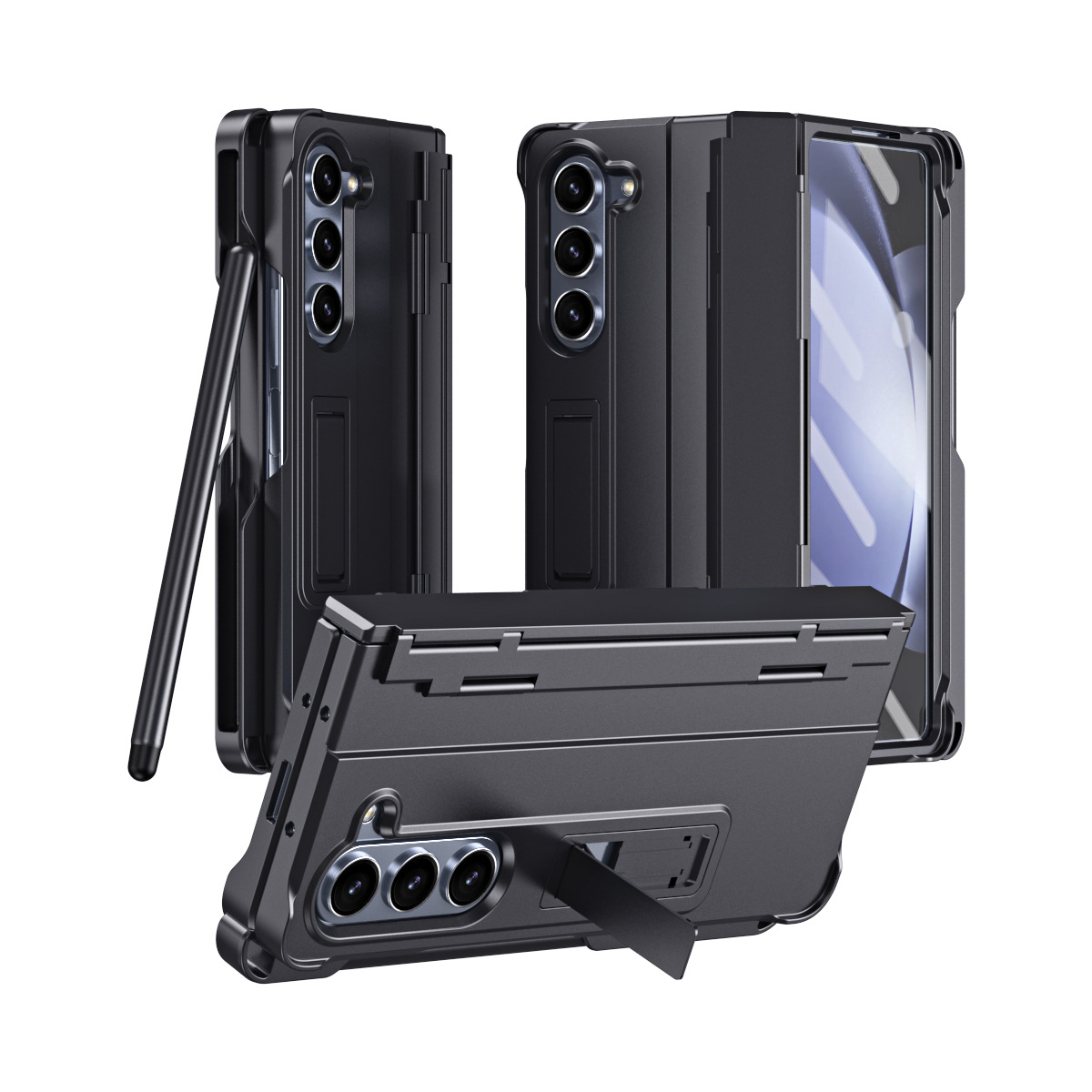 Compatible with Samsung Z Fold8U phone case 7/6/5 with side pen slot, pen hinge, 4/3 full-coverage case, screen protector, and stand.
