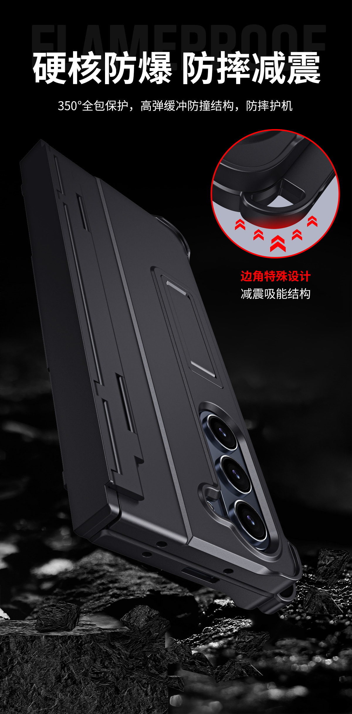 Compatible with Samsung Z Fold8U phone case 7/6/5 with side pen slot, pen hinge, 4/3 full-coverage case, screen protector, and stand.